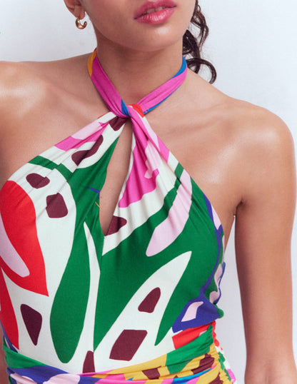 Sydney Twist Neck Jersey Dress-Multi, Leafy Cascade-2