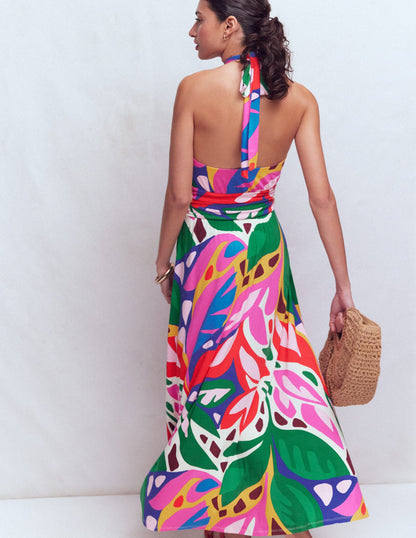 Sydney Twist Neck Jersey Dress-Multi, Leafy Cascade-3