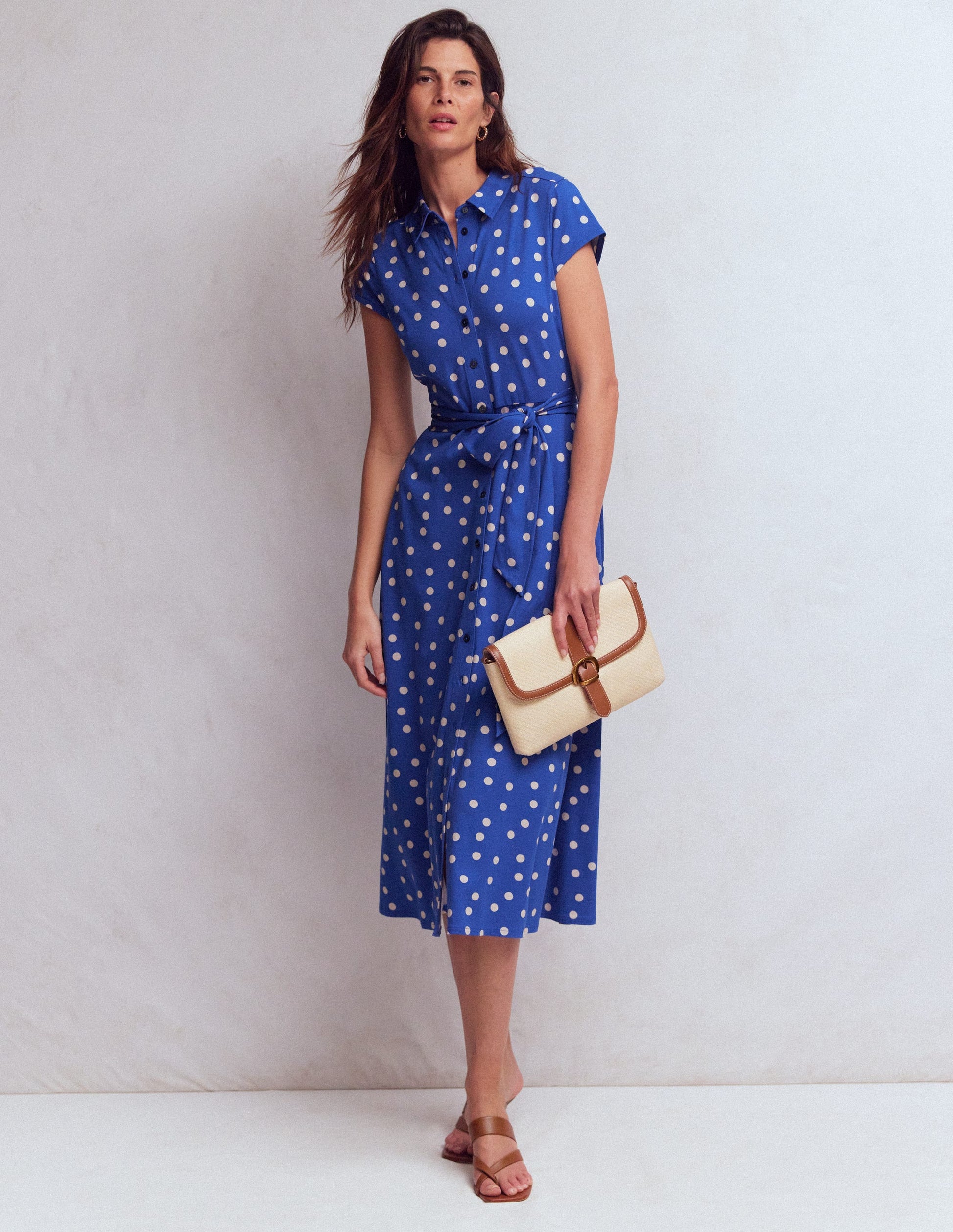 Marcia Jersey Shirt Dress-Bright Blue, Painted Dot-1