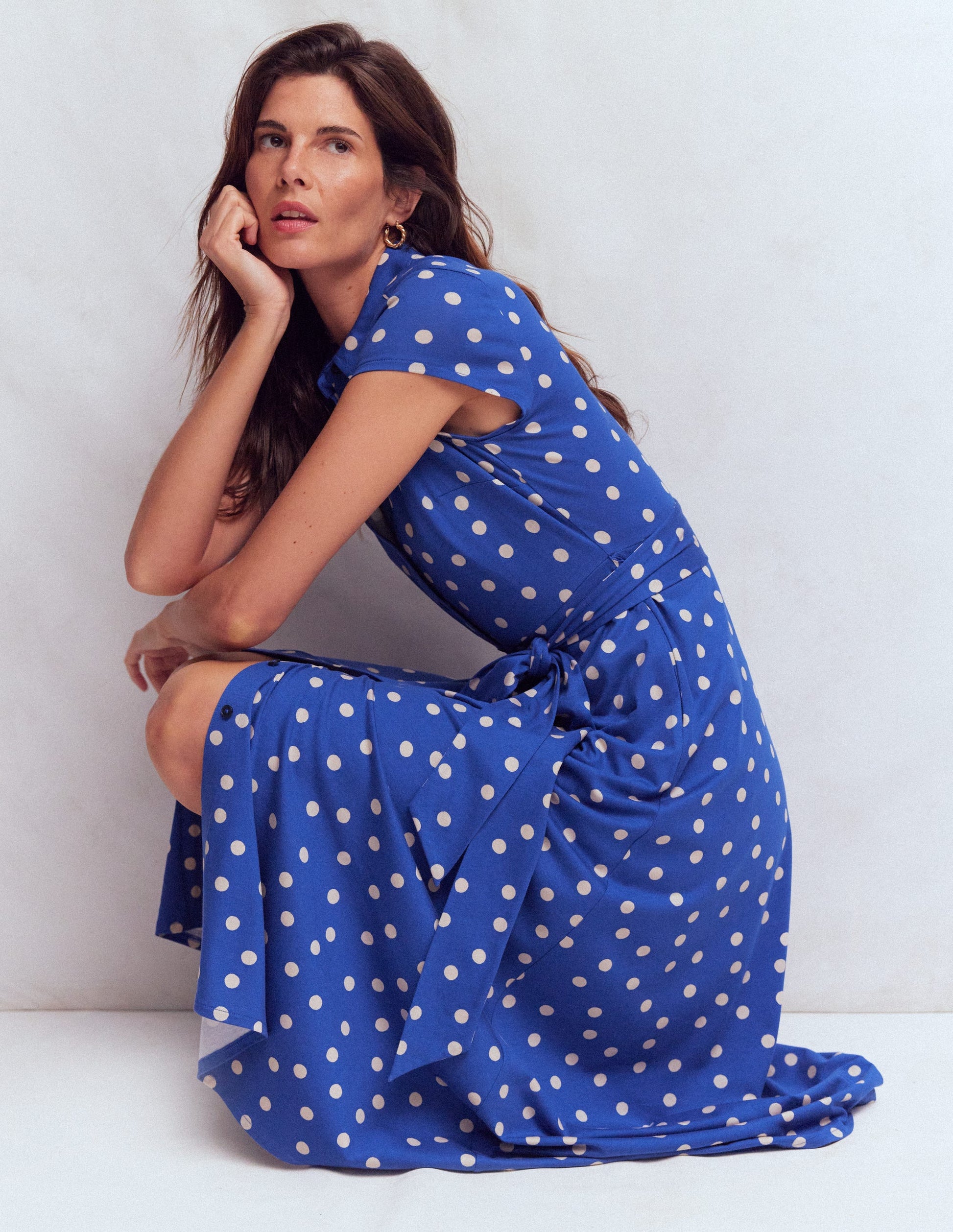 Marcia Jersey Shirt Dress-Bright Blue, Painted Dot-4