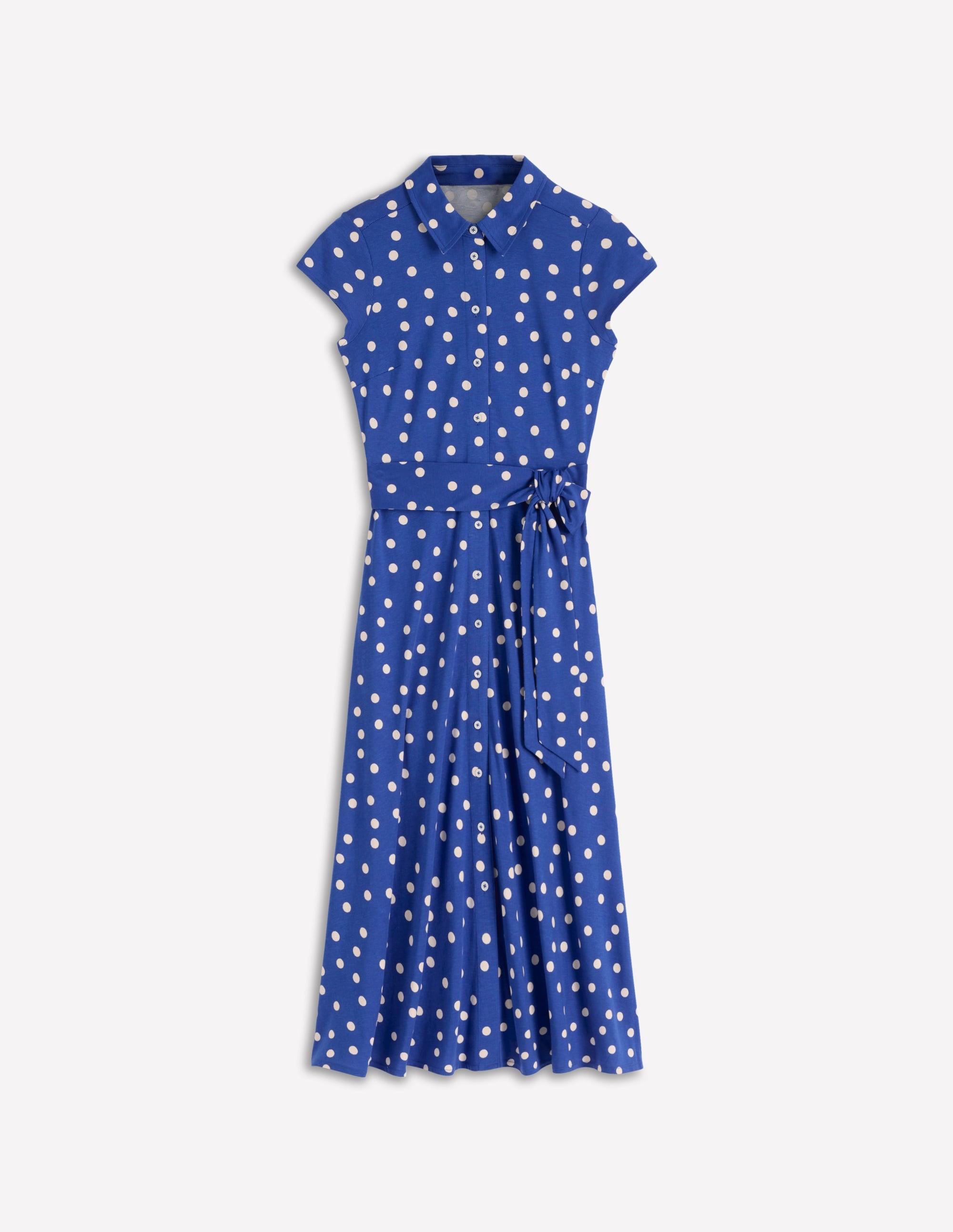 Marcia Jersey Shirt Dress-Bright Blue, Painted Dot - Image 5