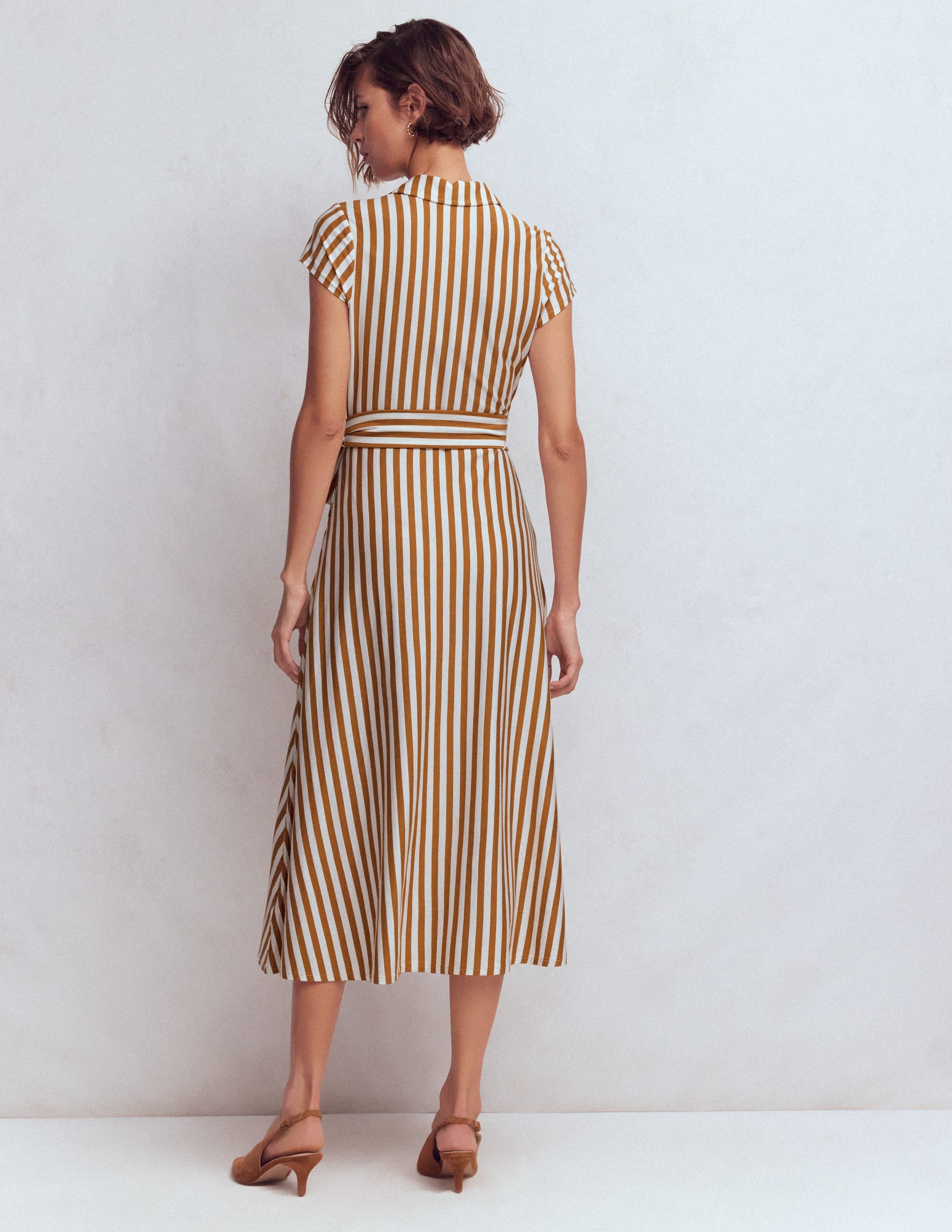 Marcia Jersey Shirt Dress-Cognac and Ivory Stripe - Image 3