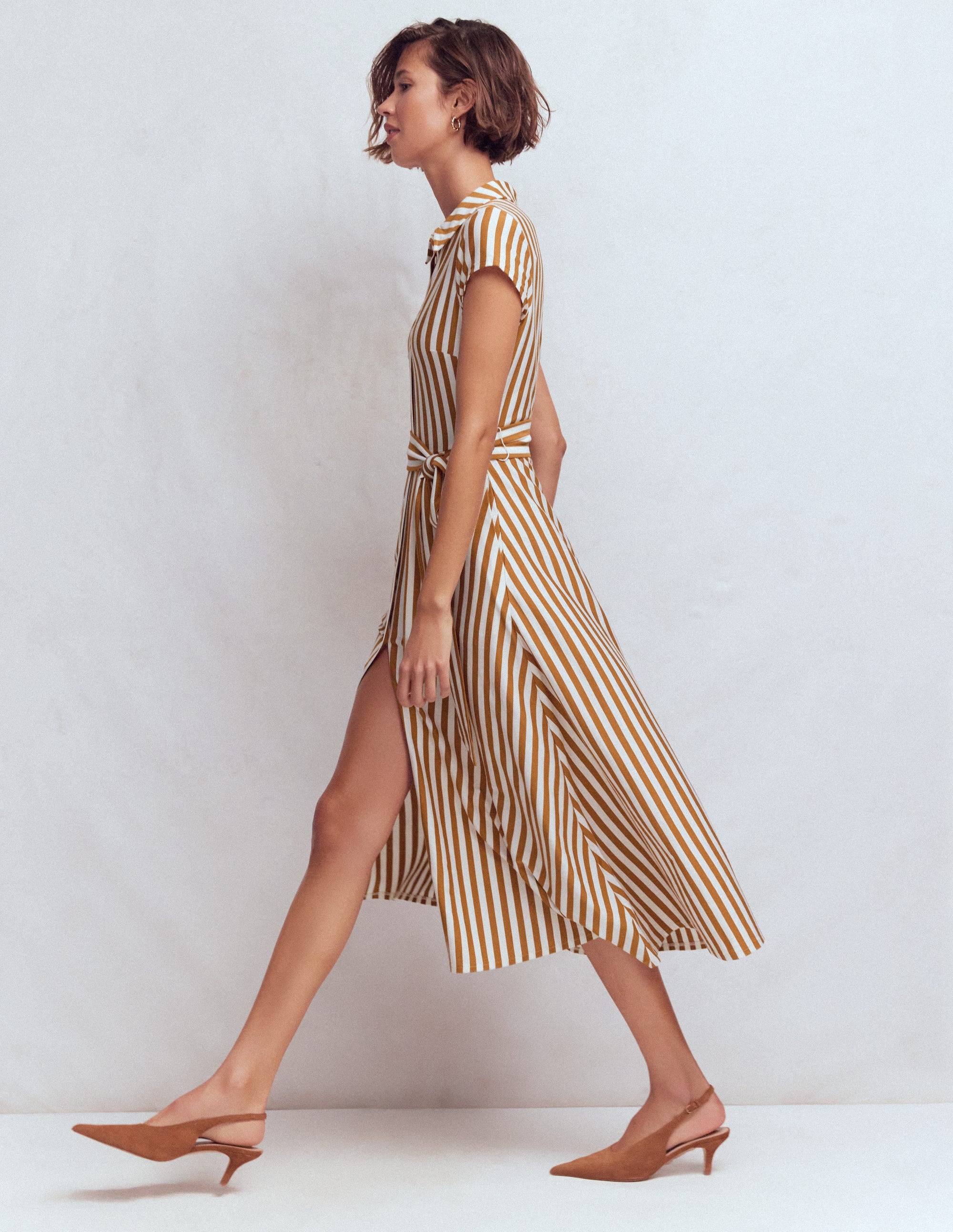 Marcia Jersey Shirt Dress-Cognac and Ivory Stripe - Image 4