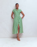 Marcia Jersey Dress-Green and Ivory Stripe