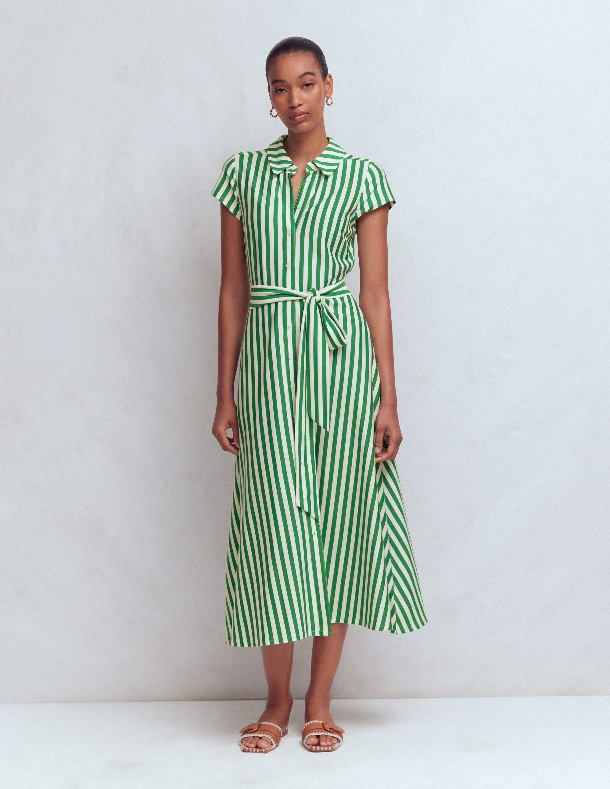 Marcia Jersey Shirt Dress-Green and Ivory Stripe - Image 7