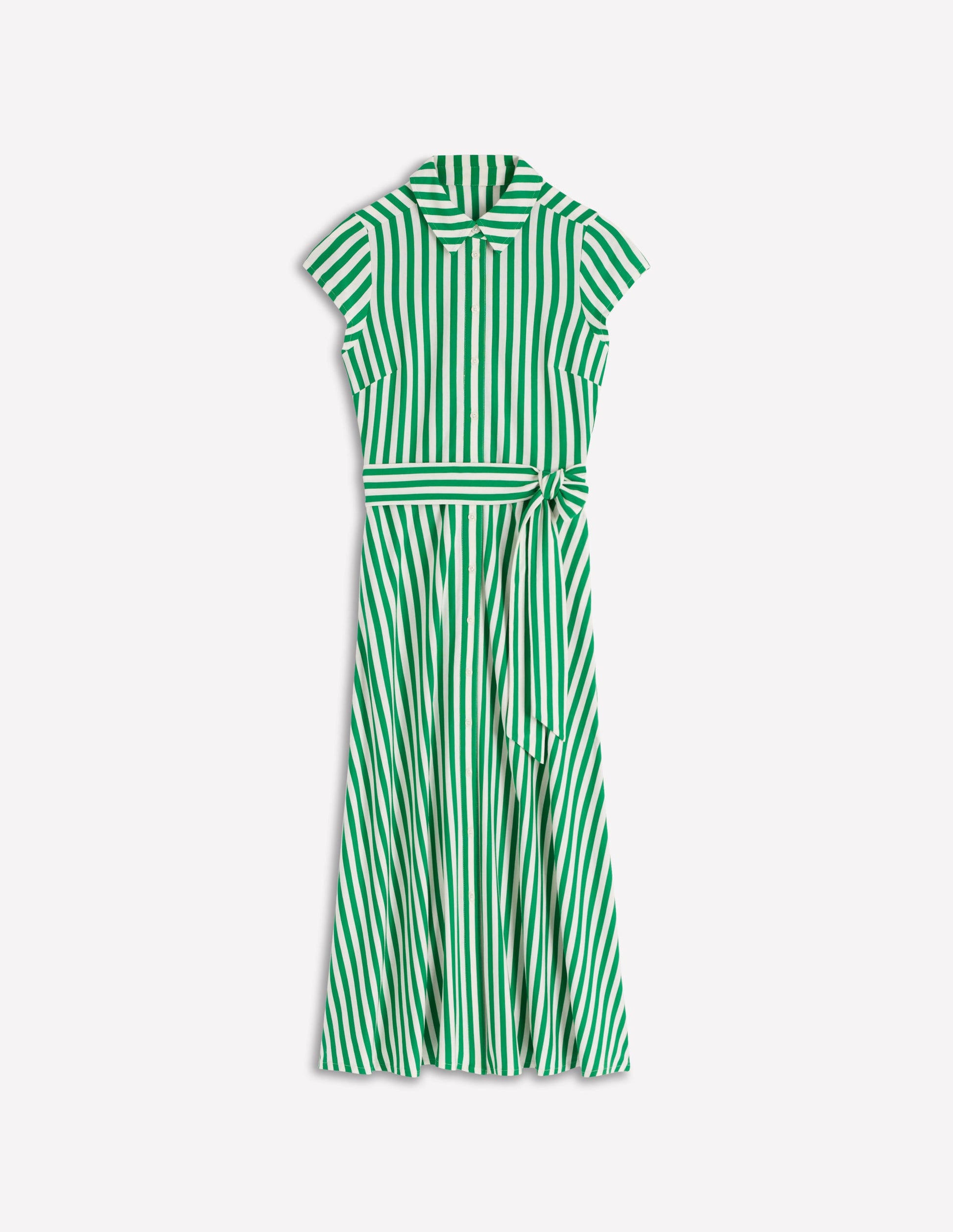 Marcia Jersey Shirt Dress-Green and Ivory Stripe-9
