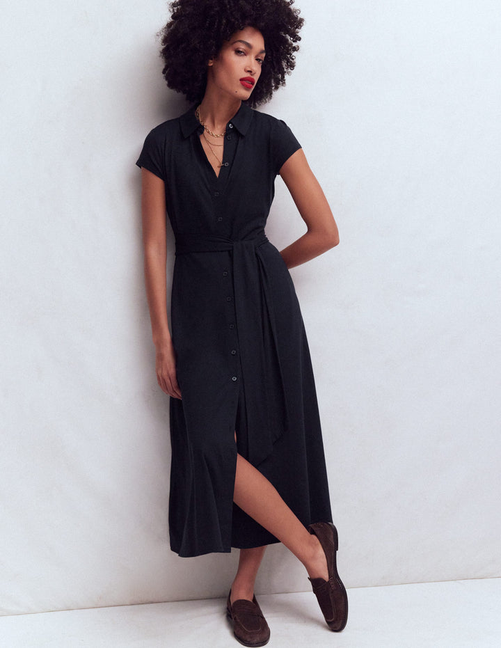 Marcia Jersey Shirt Dress-Navy