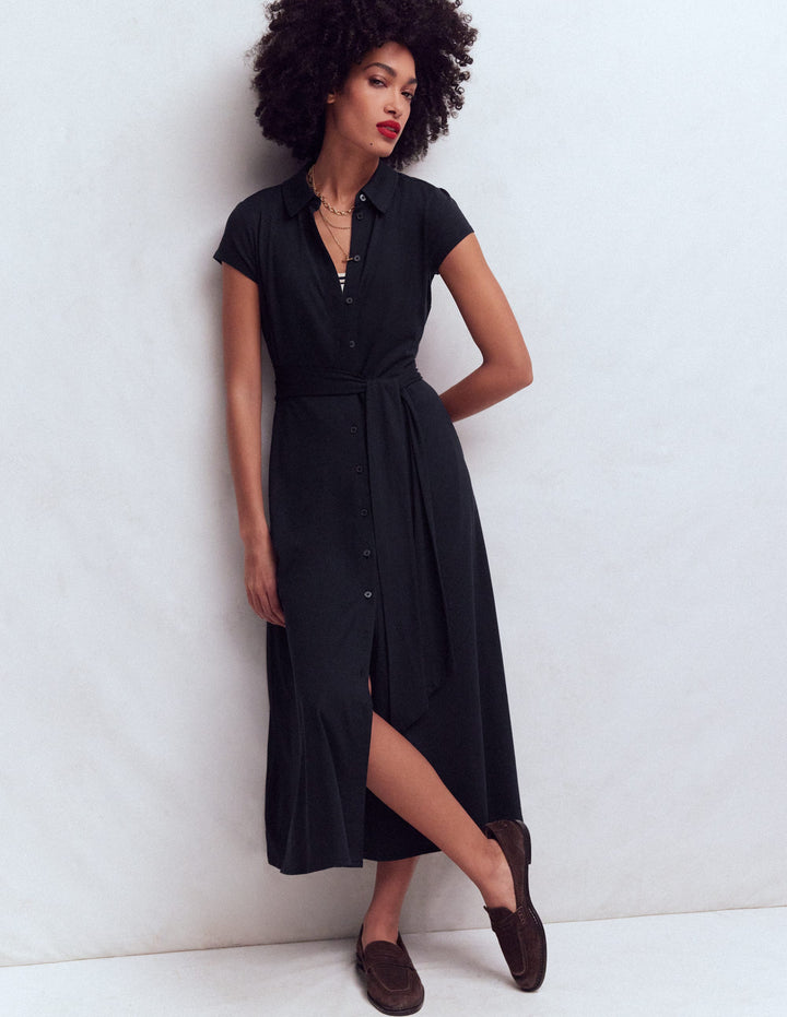 Marcia Jersey Shirt Dress-Navy
