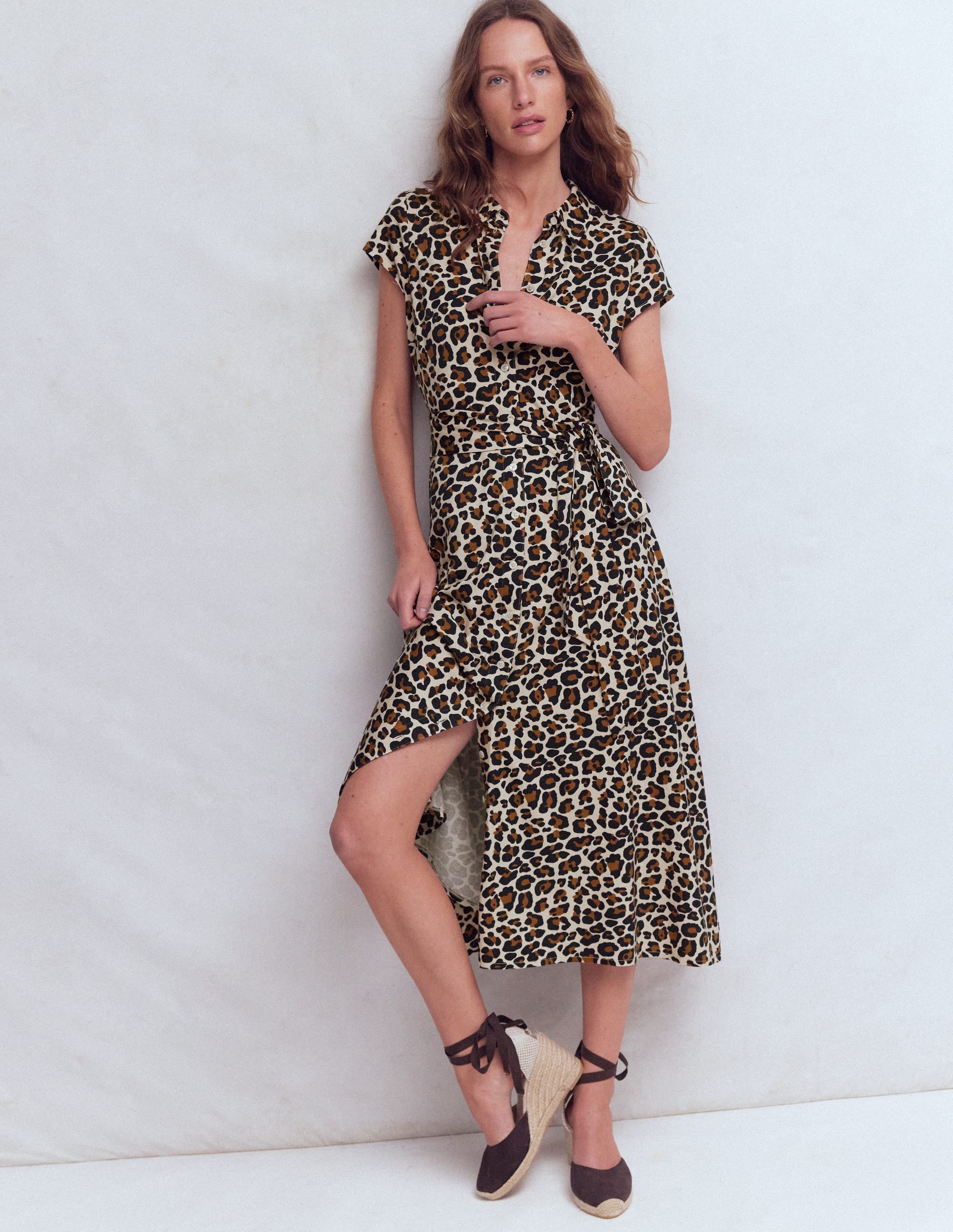 Marcia Jersey Shirt Dress-Almond Milk, Cheetah Pop - Image 1