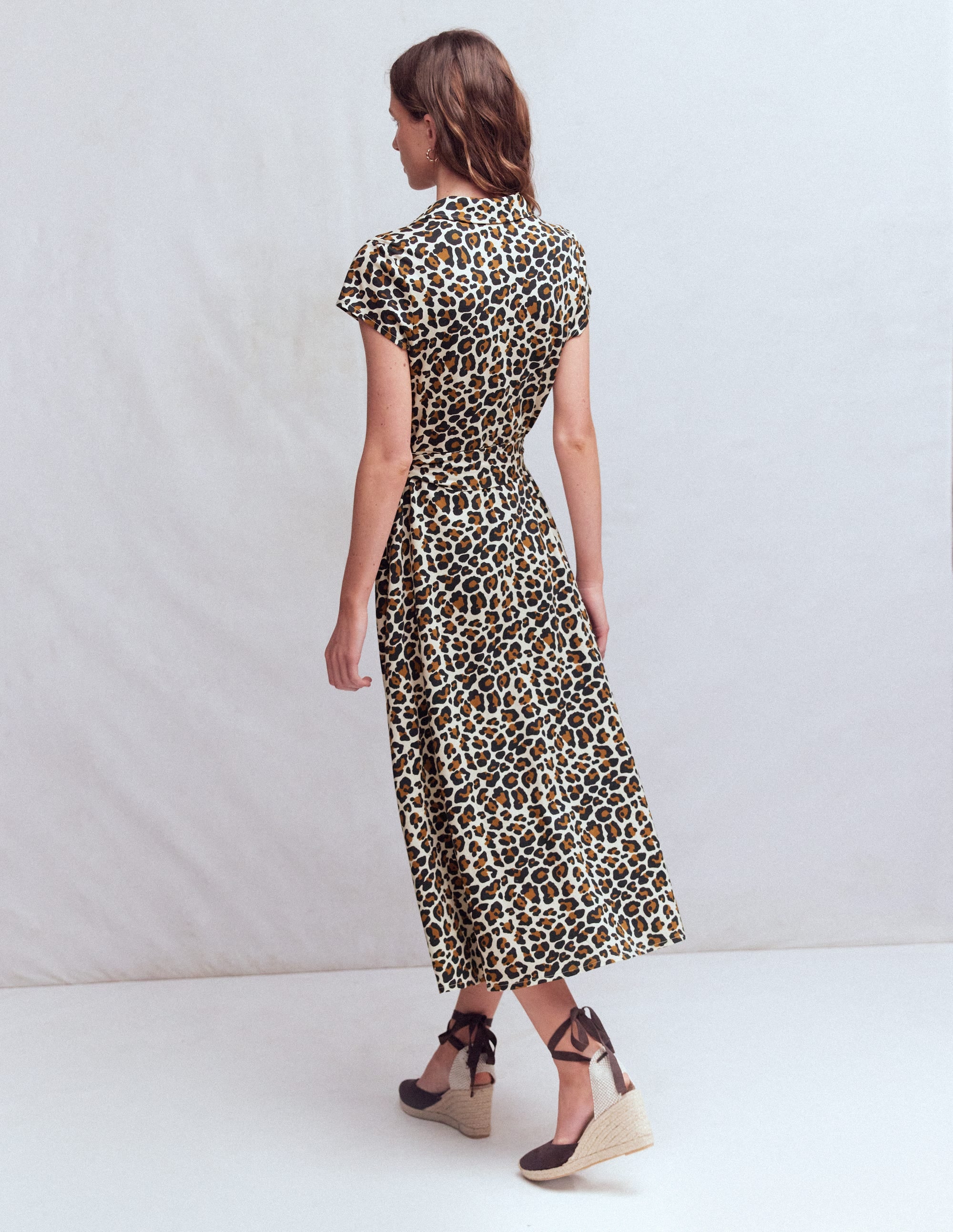 Marcia Jersey Shirt Dress-Almond Milk, Cheetah Pop - Image 3