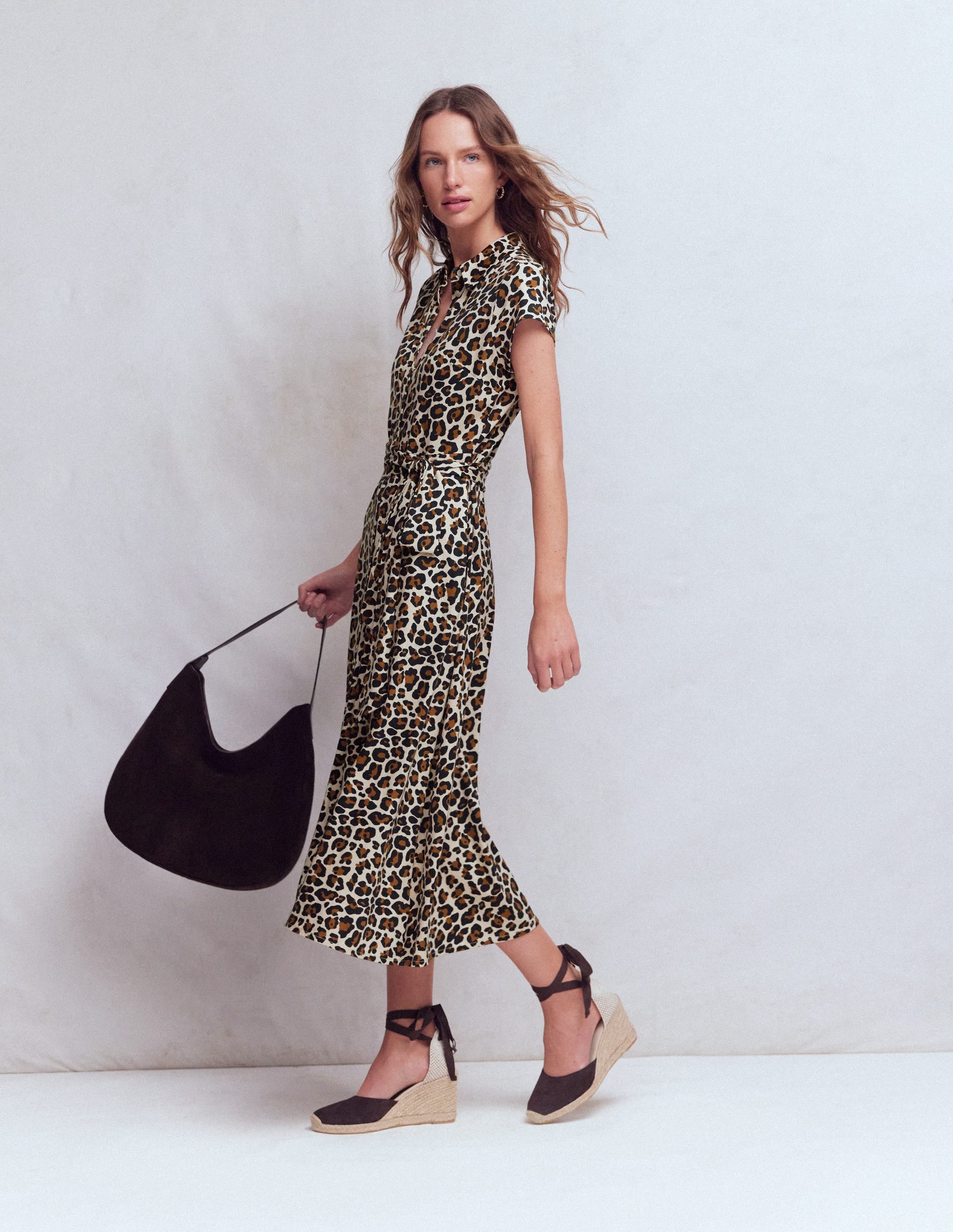 Marcia Jersey Shirt Dress-Almond Milk, Cheetah Pop - Image 4