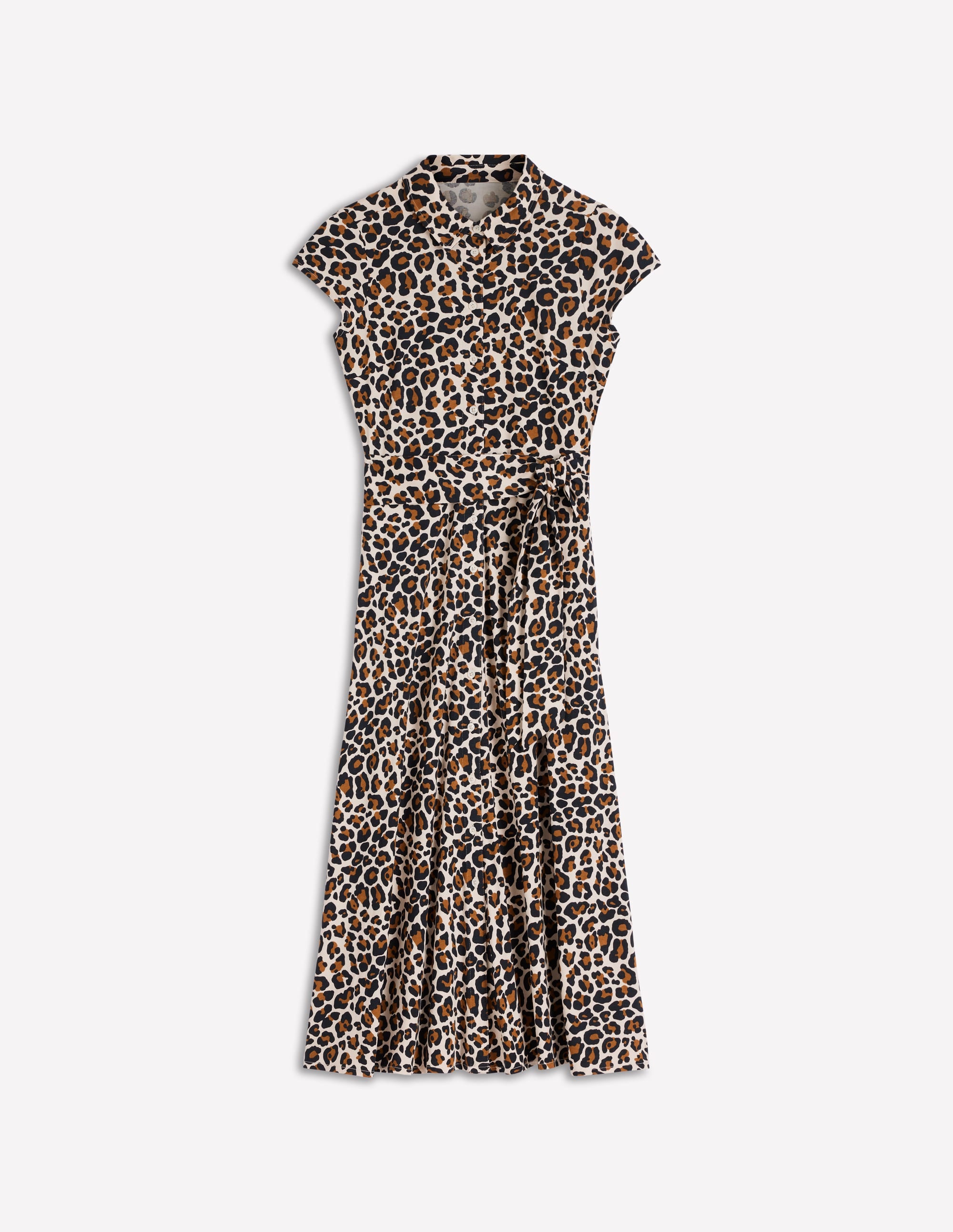 Marcia Jersey Shirt Dress-Almond Milk, Cheetah Pop - Image 6