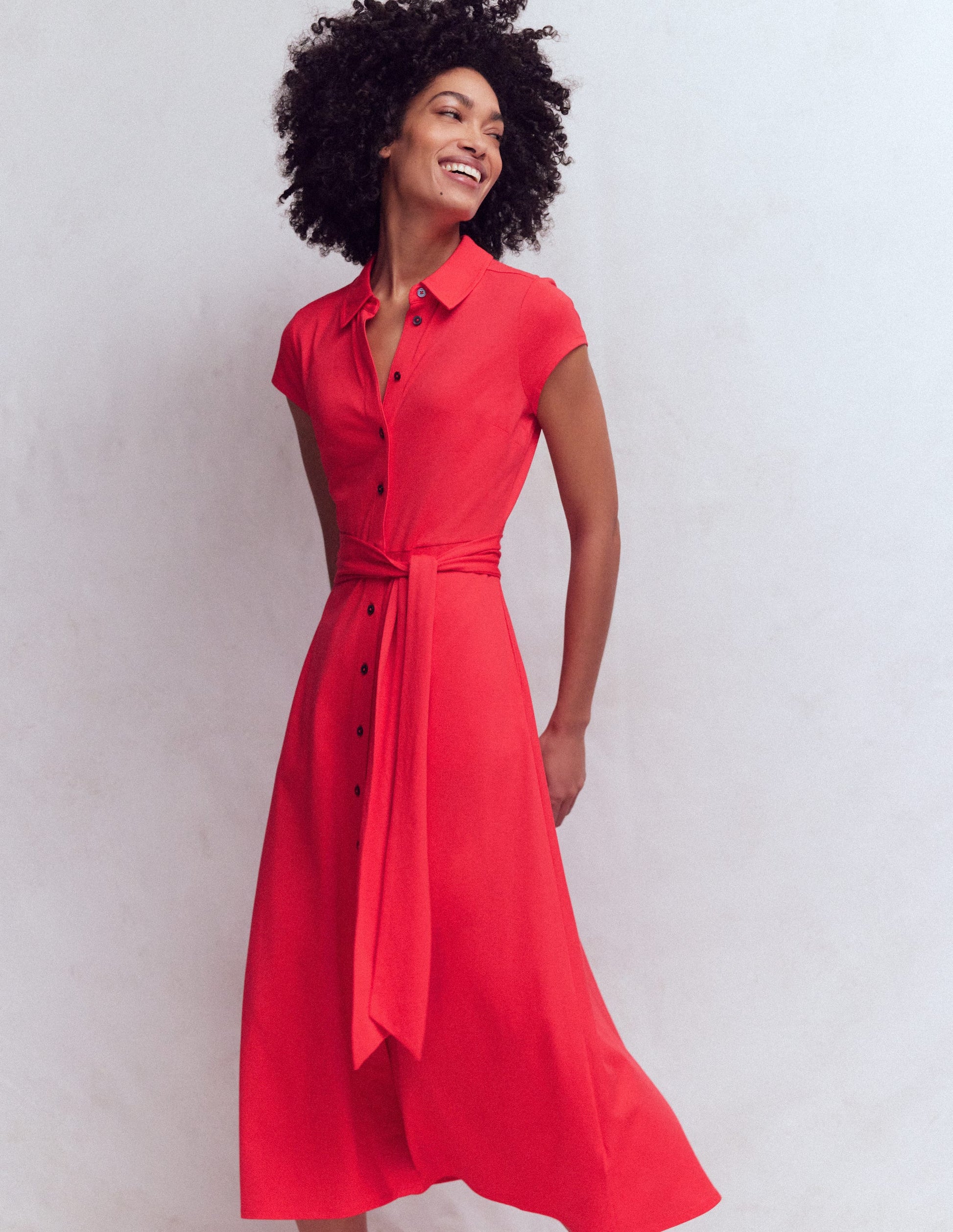 open lace back dress Marcia Jersey Shirt Dress-Poppy Red