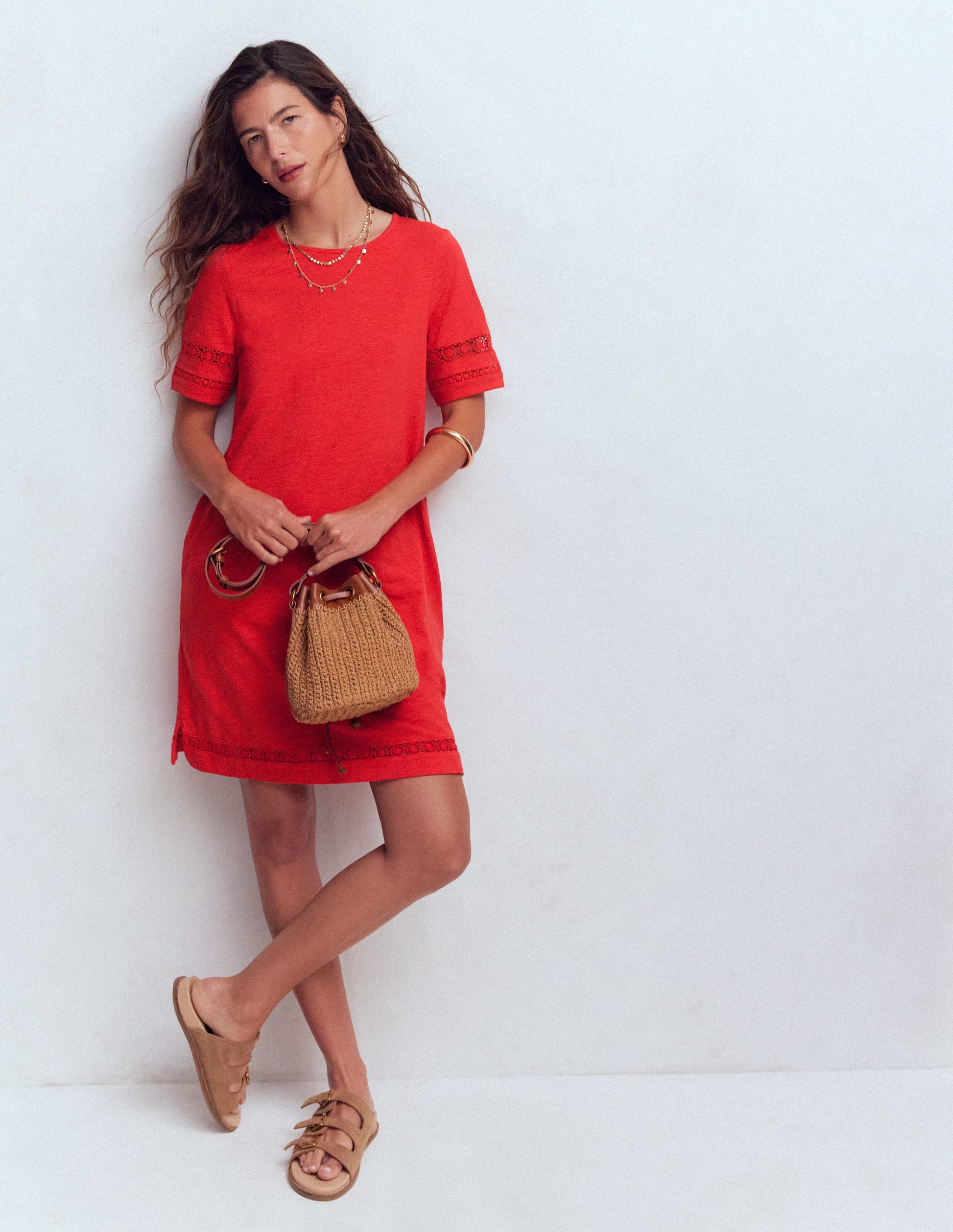 Hattie Jersey T-shirt Dress-Red Coral-1