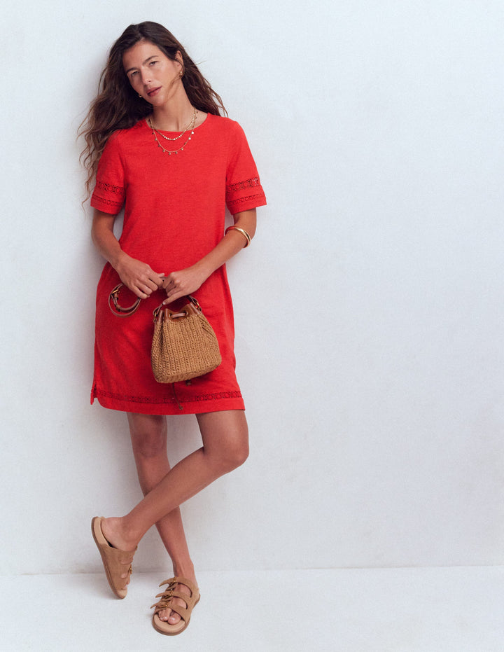 Hattie Jersey T-shirt Dress-Red Coral