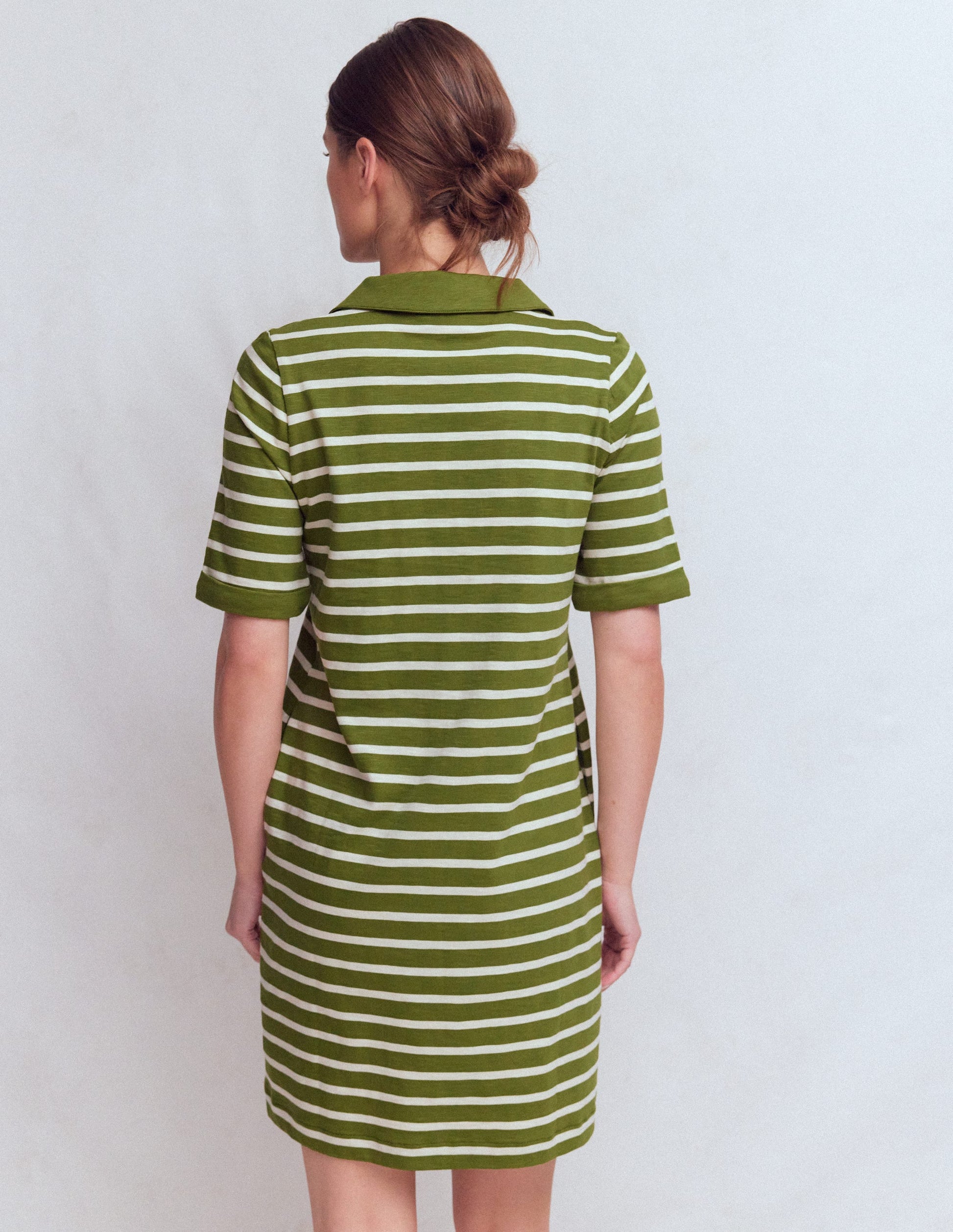 Tilda Jersey T-shirt Dress-Olive and Ivory Stripe-3