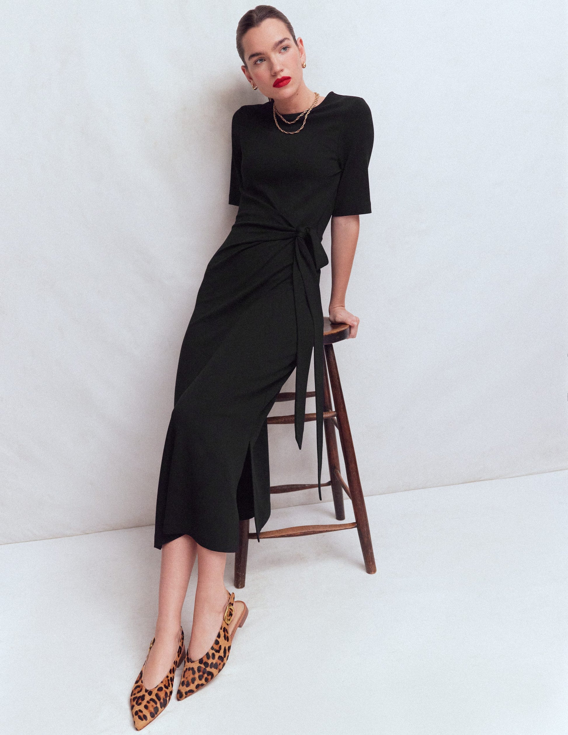 midi dress with tie Boden Women's Zinnia Tie Ponte Midi Dress in Black
