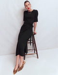Zinnia Tie Ponte Midi Dress-Black