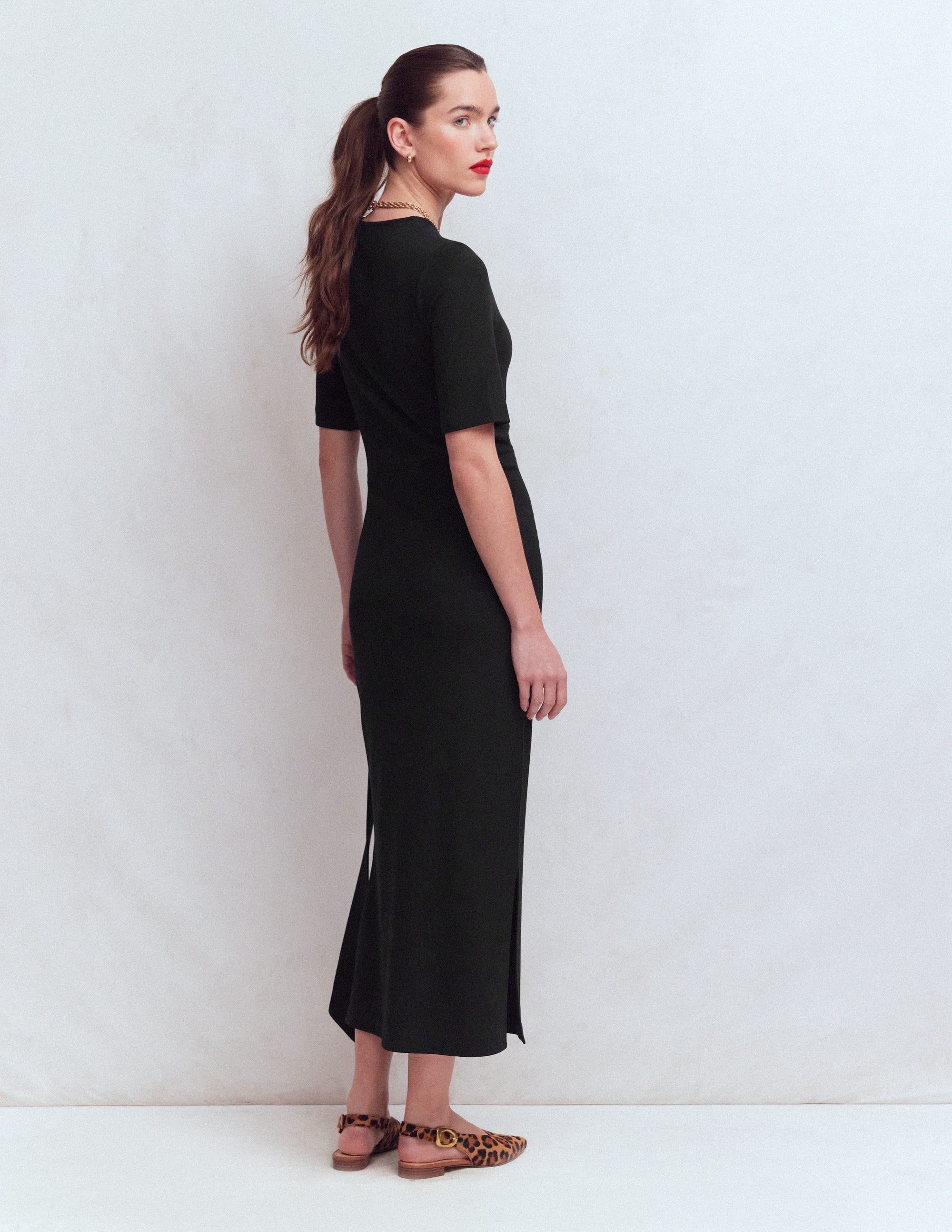 Zinnia Tie Jersey Ponte Dress-Black - Image 3