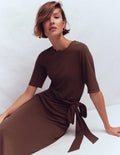 Zinnia Tie Jersey Midi Dress-Espresso