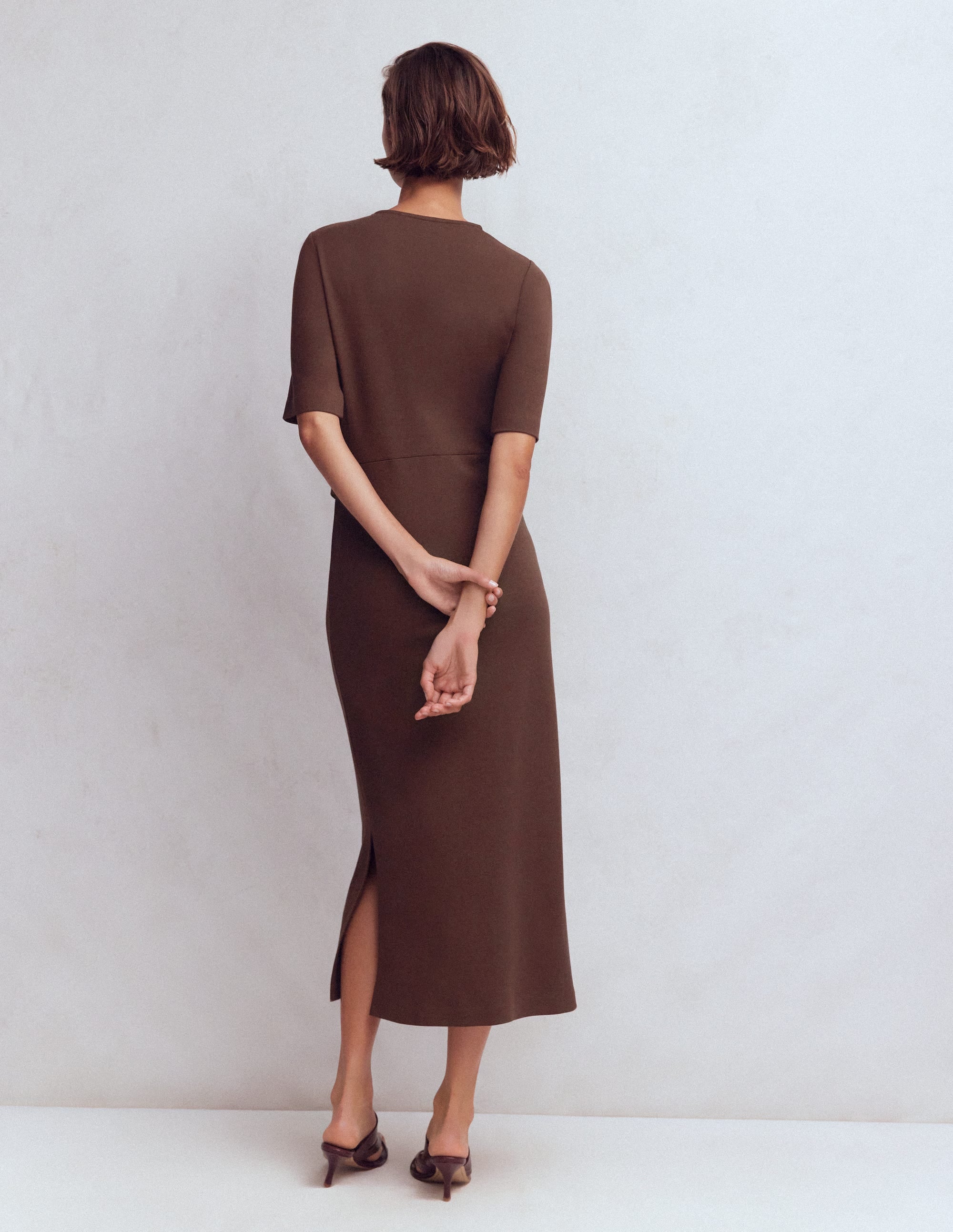 Zinnia Tie Ponte Midi Dress-Espresso | Boden USA