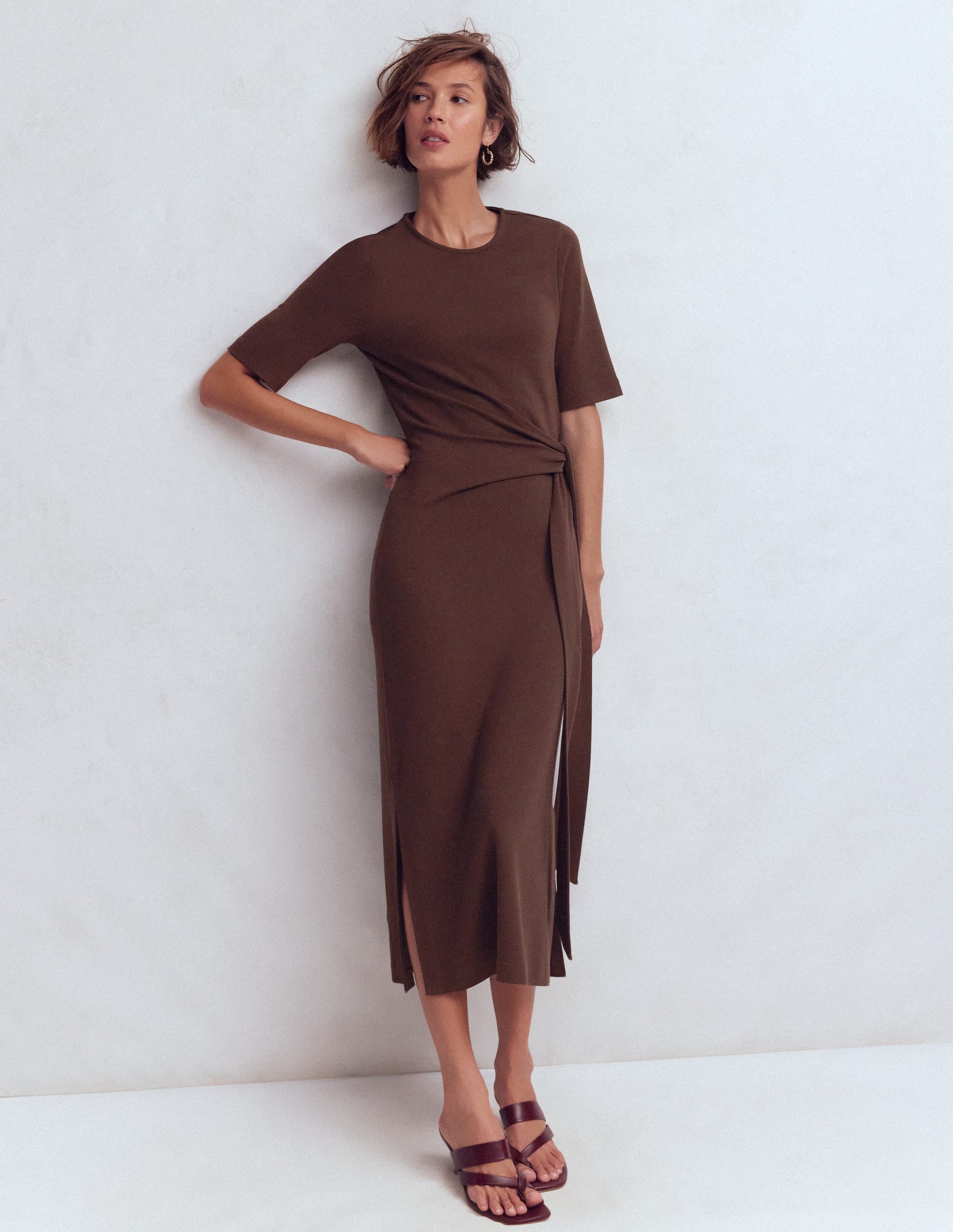 Zinnia Tie Ponte Midi Dress - Espresso | Boden USA