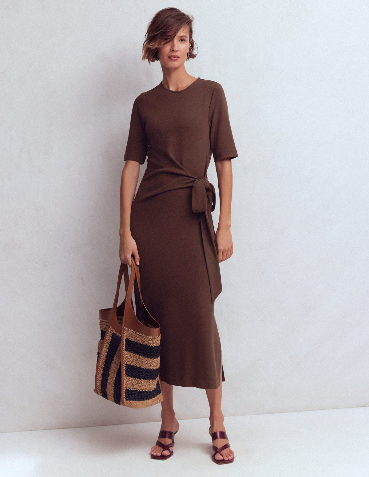 Zinnia Tie Jersey Ponte Dress-Espresso - Image 5