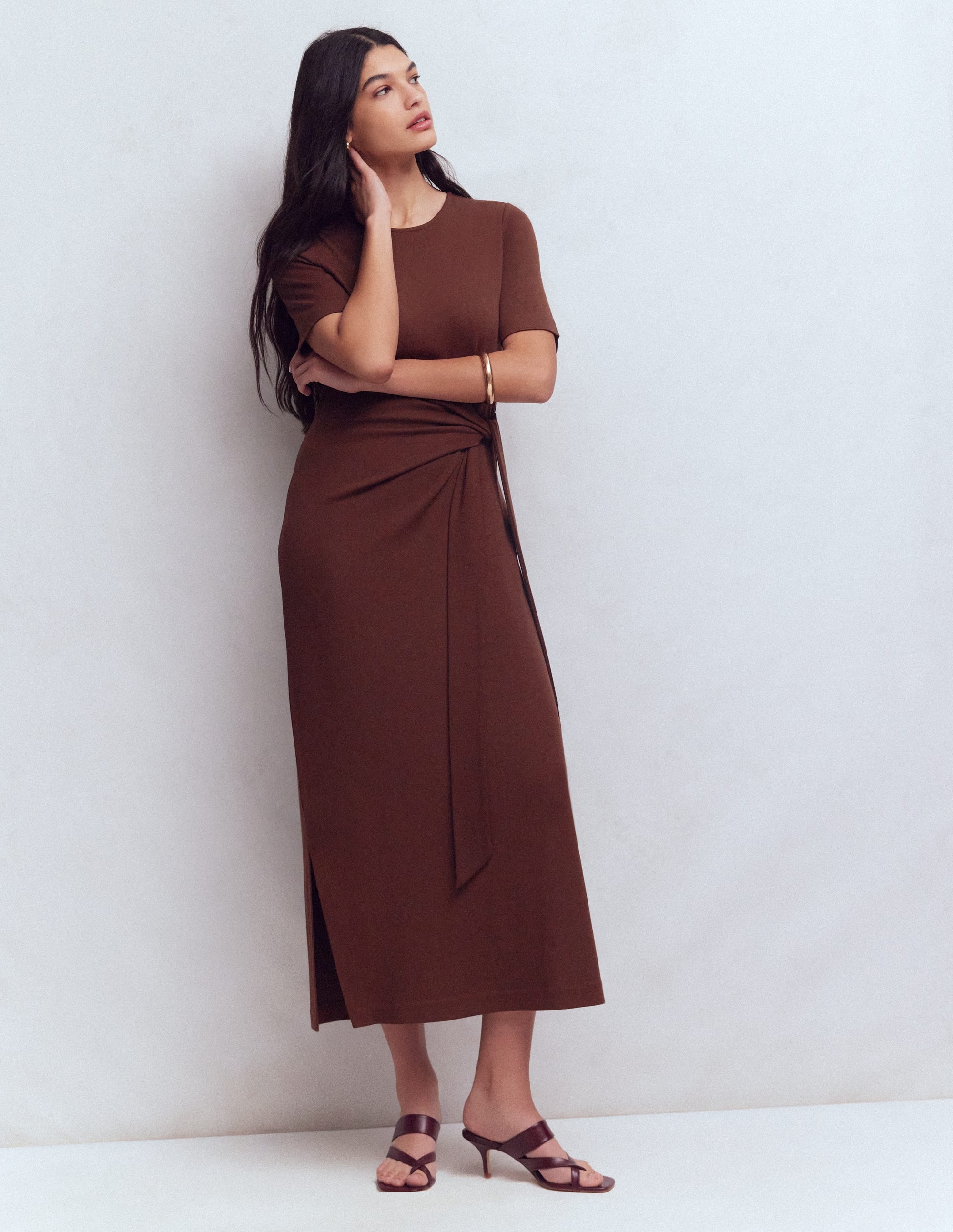 Zinnia Tie Ponte Midi Dress-Espresso | Boden USA
