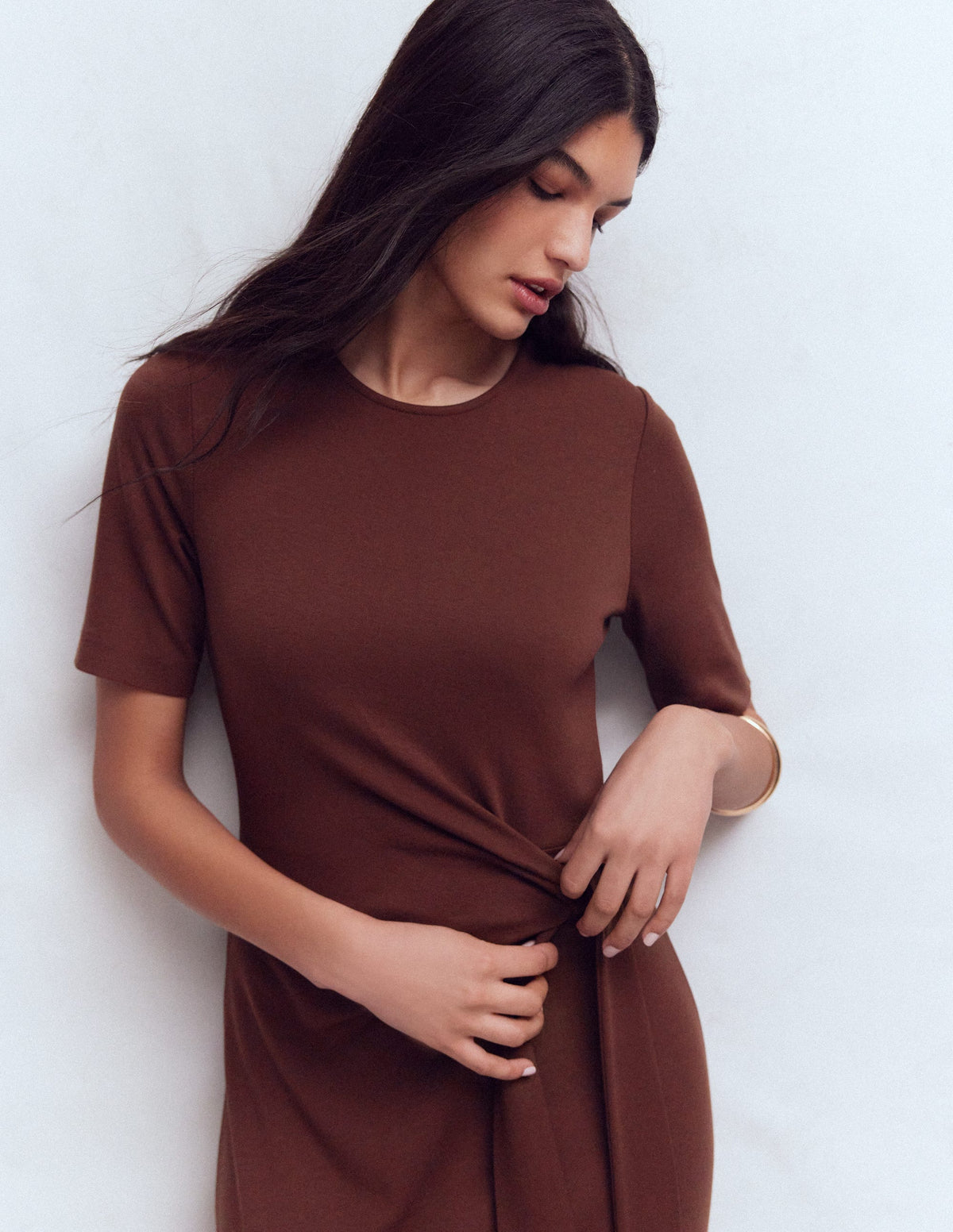 Zinnia Tie Jersey Ponte Dress-Espresso - Image 7