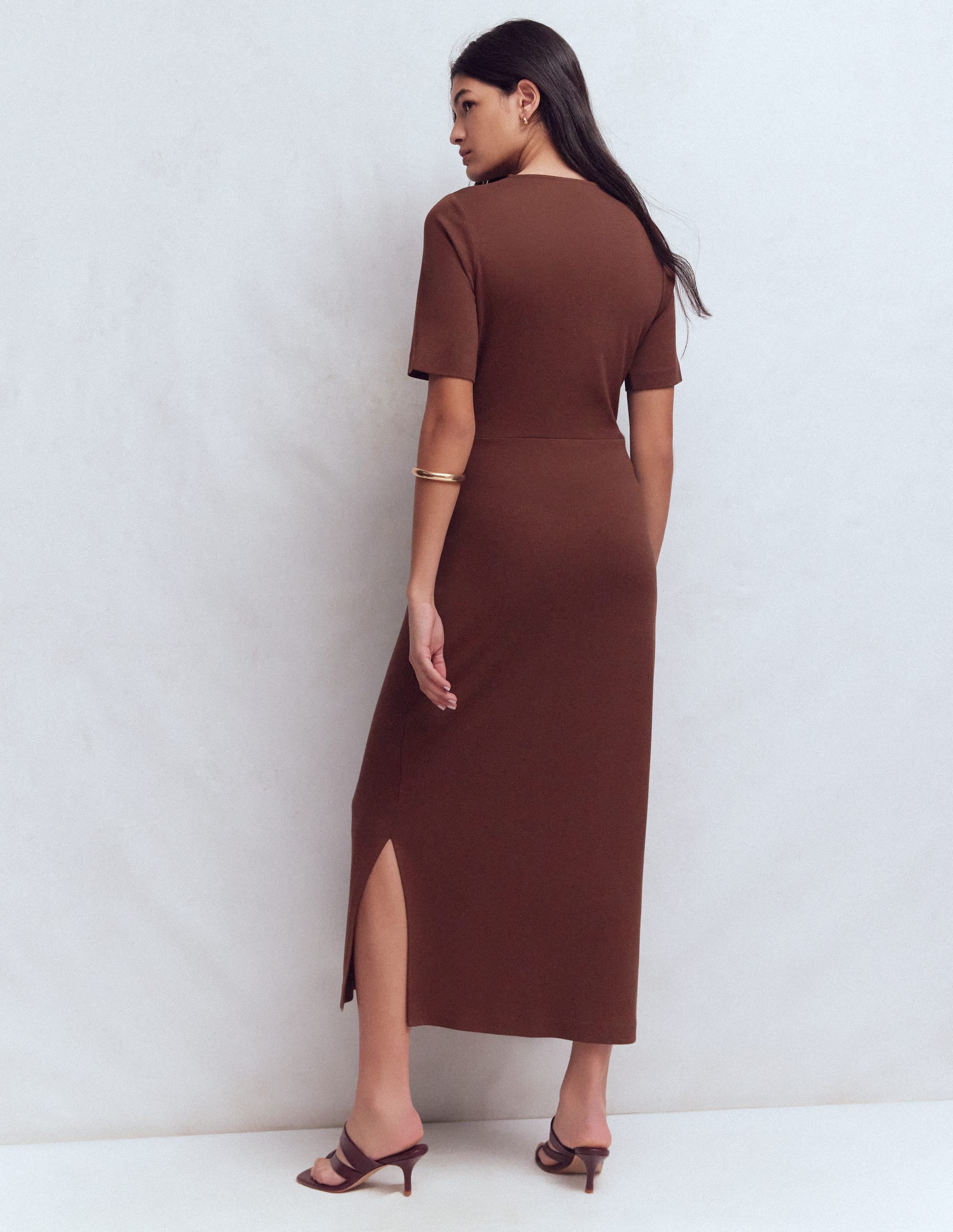 Zinnia Tie Ponte Midi Dress-Espresso | Boden USA