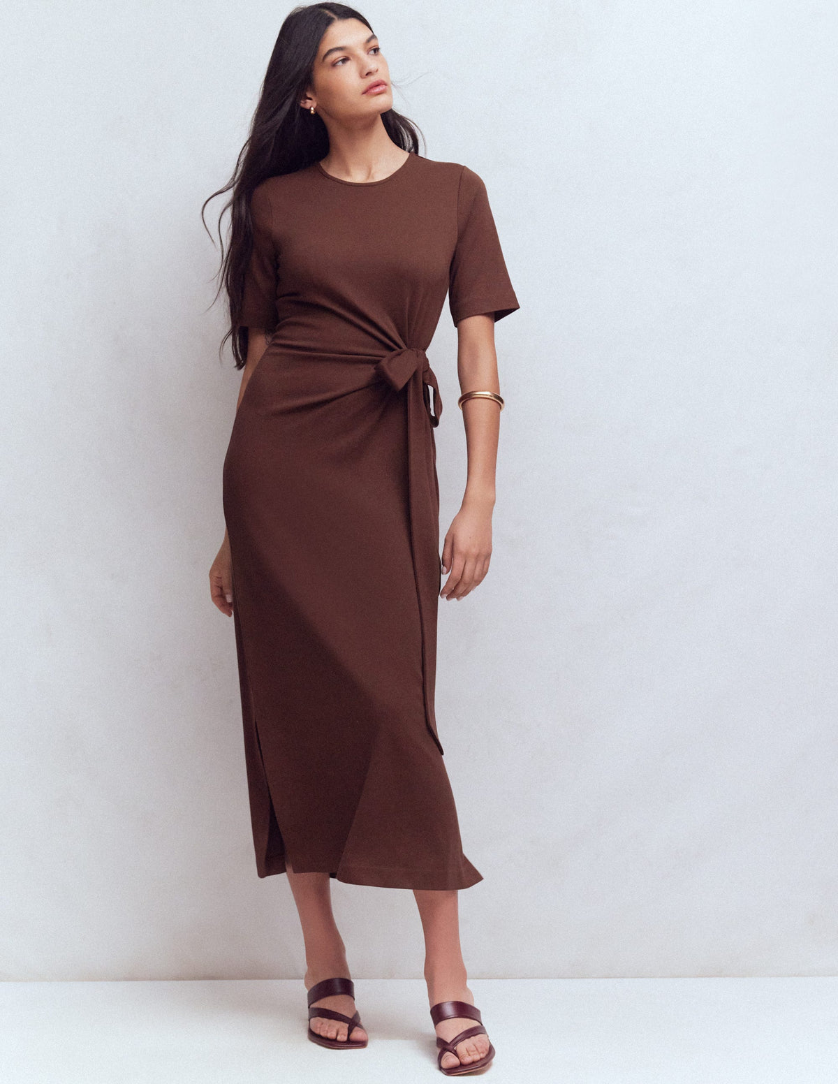 Zinnia Tie Jersey Ponte Dress-Espresso - Image 9