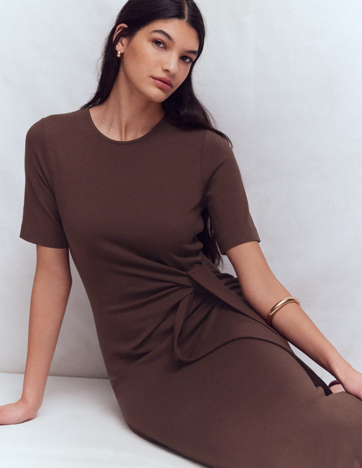 Zinnia Tie Jersey Ponte Dress-Espresso - Image 10