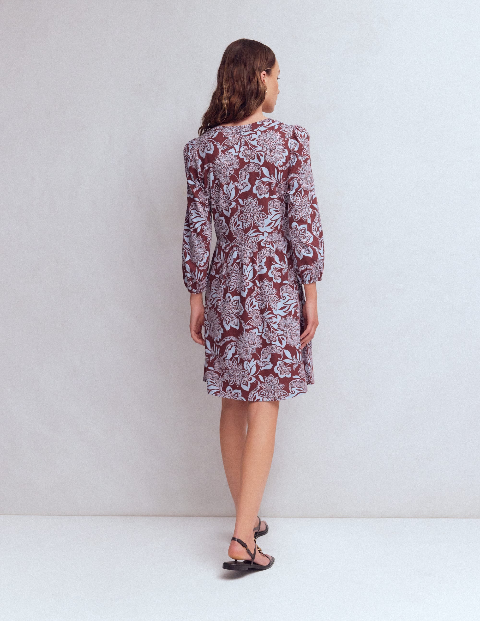 Cathy Notch Neck Jersey Dress-Roasted Brown, Elegant Blossom - Image 3