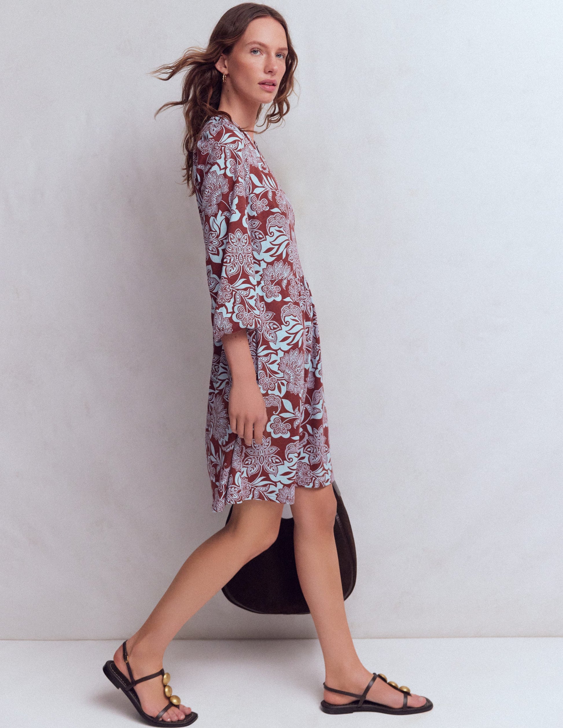 Cathy Notch Neck Jersey Dress-Roasted Brown, Elegant Blossom-4