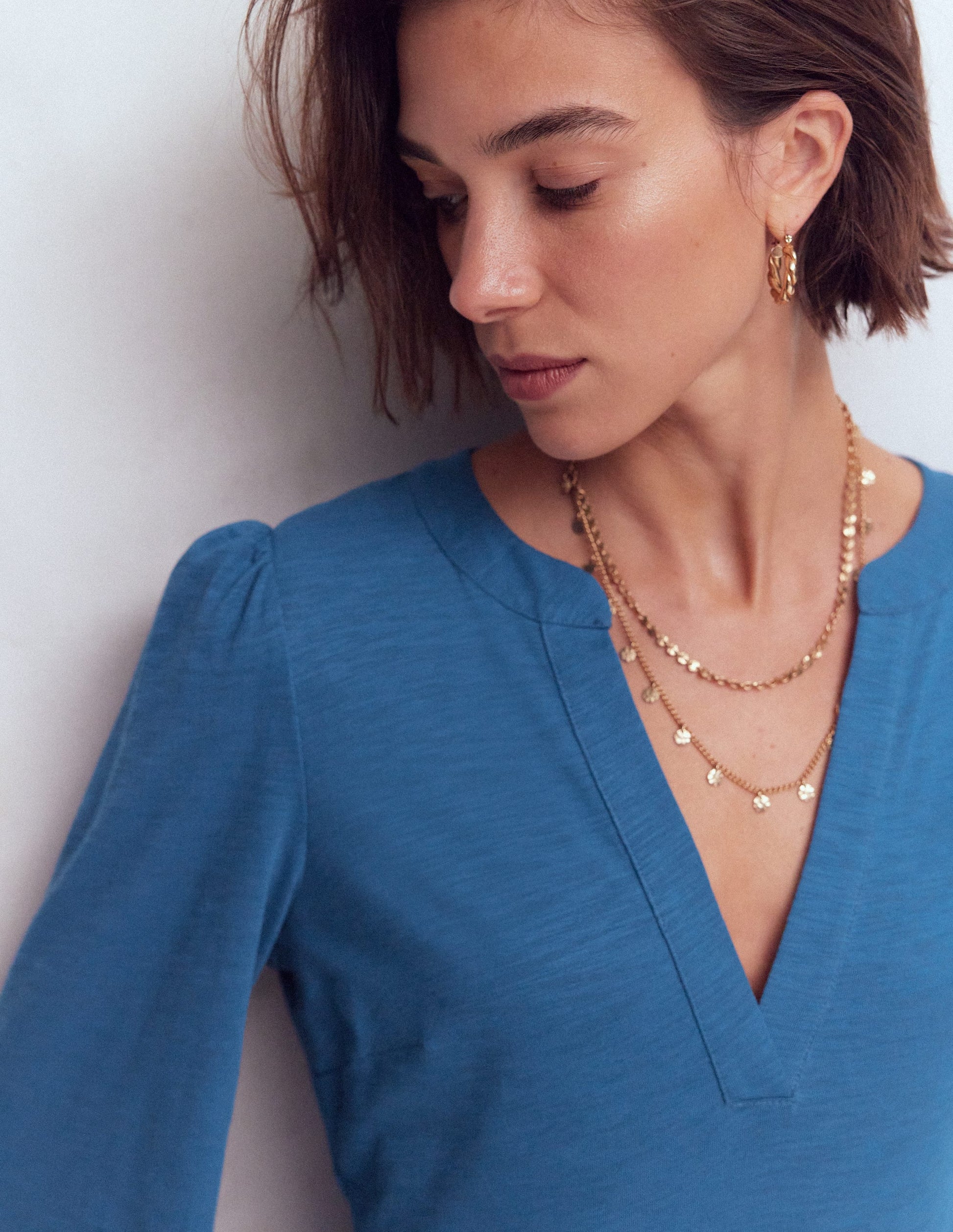 Cathy Notch Neck Jersey Dress-Tourmaline Blue-2