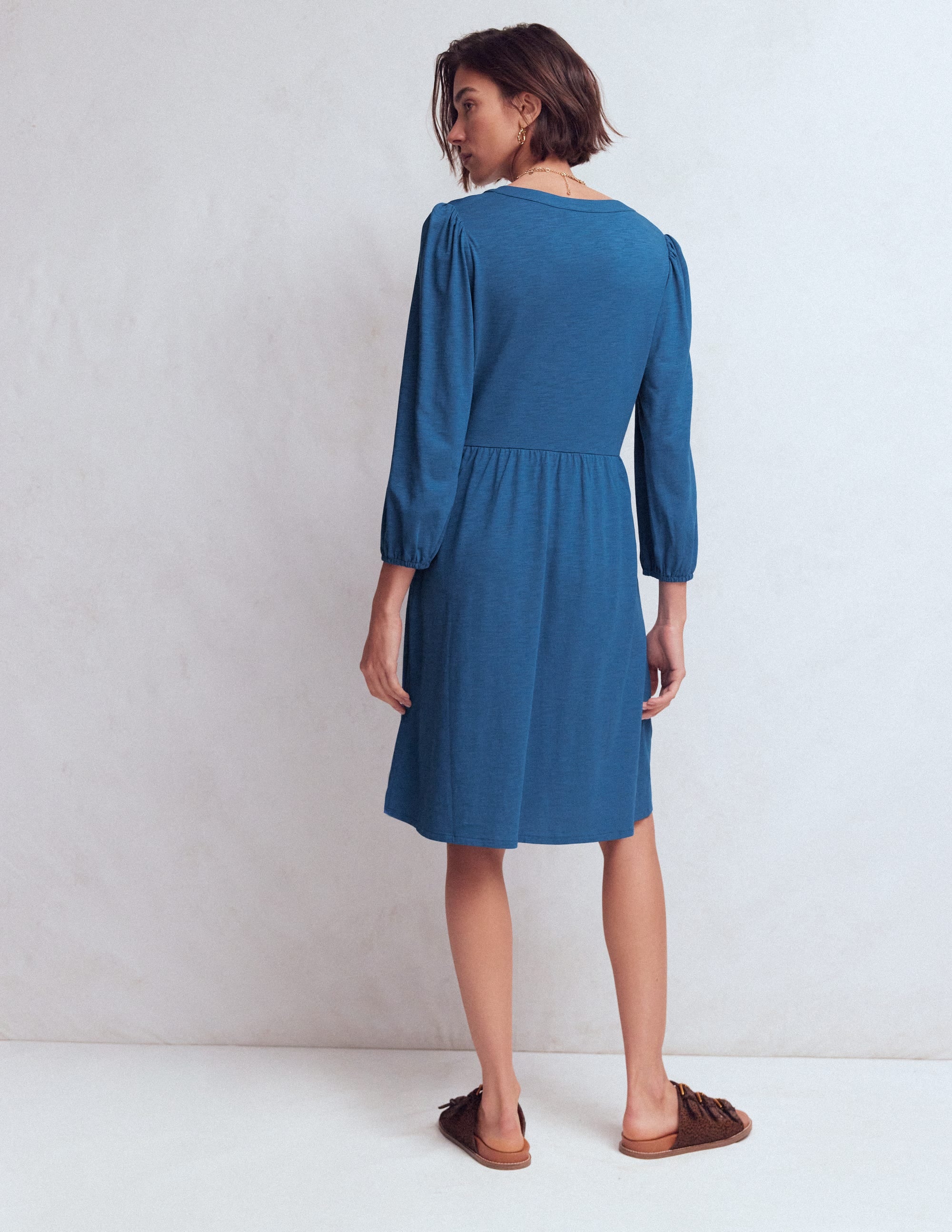 Cathy Notch Neck Jersey Dress-Tourmaline Blue - Image 3