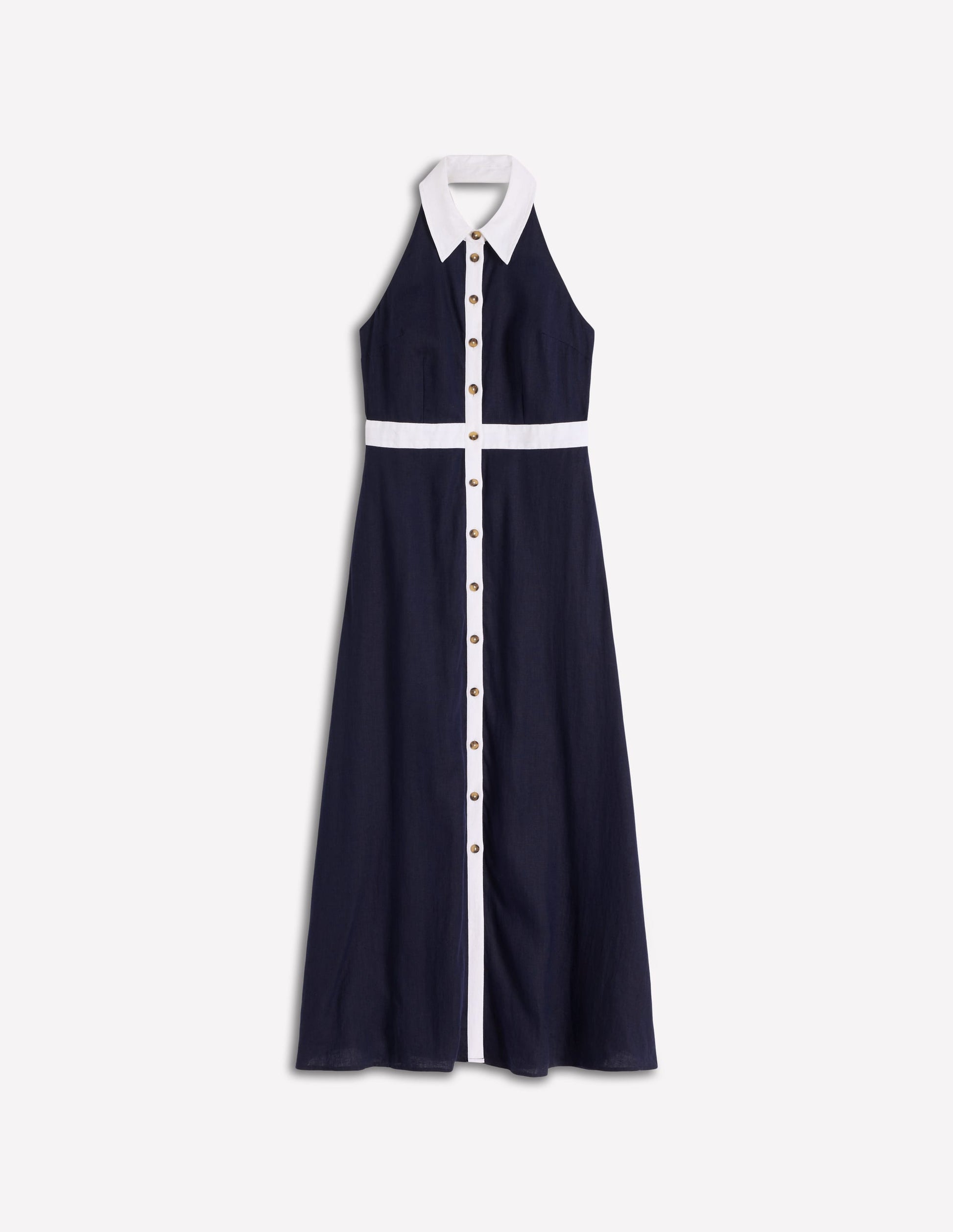 Boden Women's Eva Halter Linen Maxi Dress in Blue | Size 10 Boden Women's Eva Halter Linen Maxi Dress in Blue | Size 10