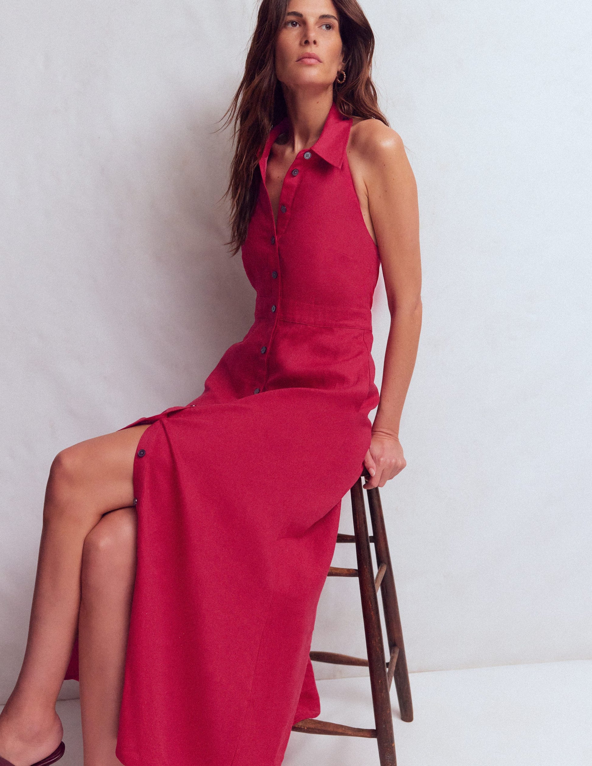 Boden Women's Eva Collar Halter Linen Dress in Red | Size 4 Boden Women's Eva Collar Halter Linen Dress in Red | Size 4