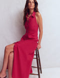 Eva Linen Blend Maxi Dress-Pomegranate