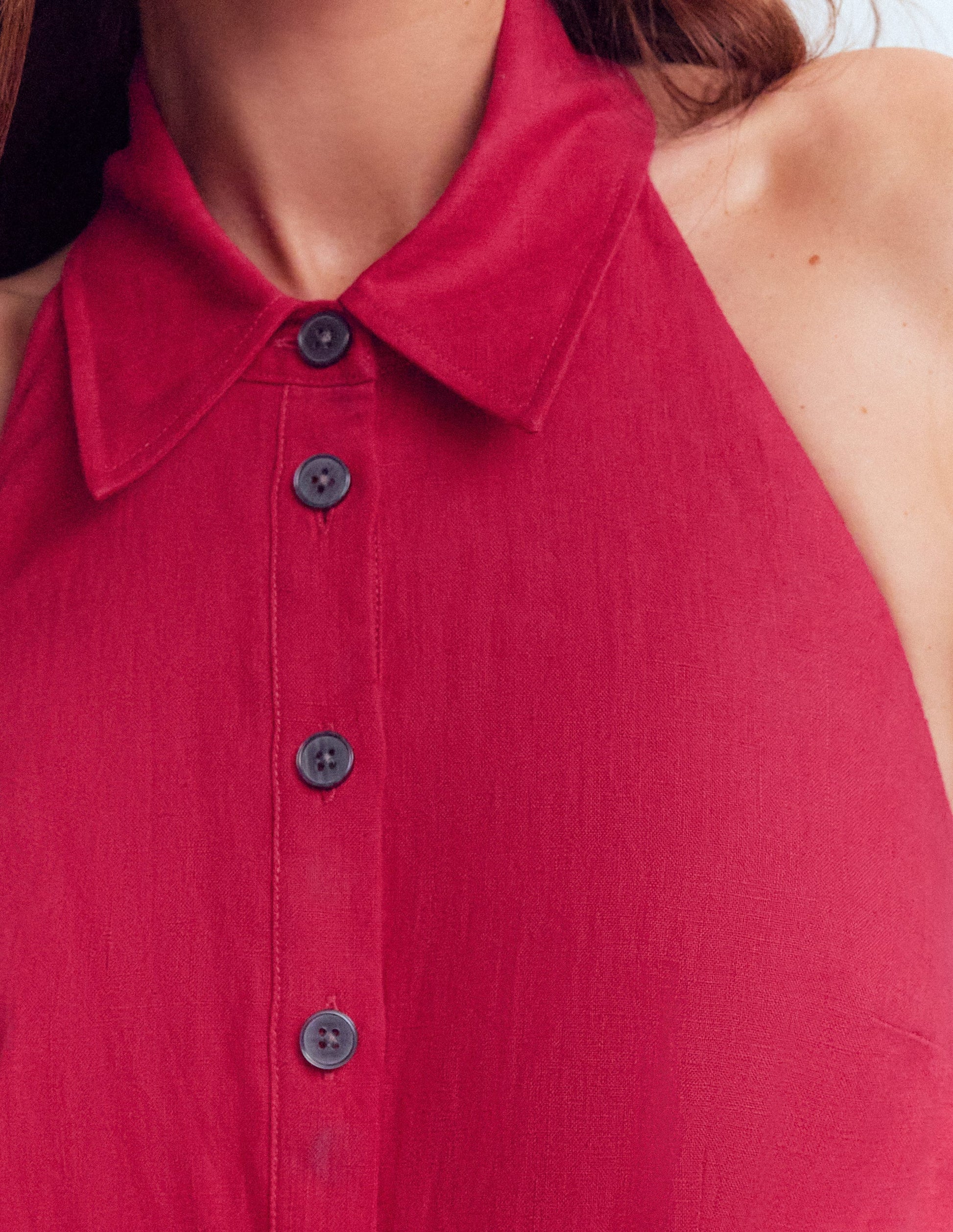 Boden Women's Eva Collar Halter Linen Dress in Red | Size 4 Boden Women's Eva Collar Halter Linen Dress in Red | Size 4