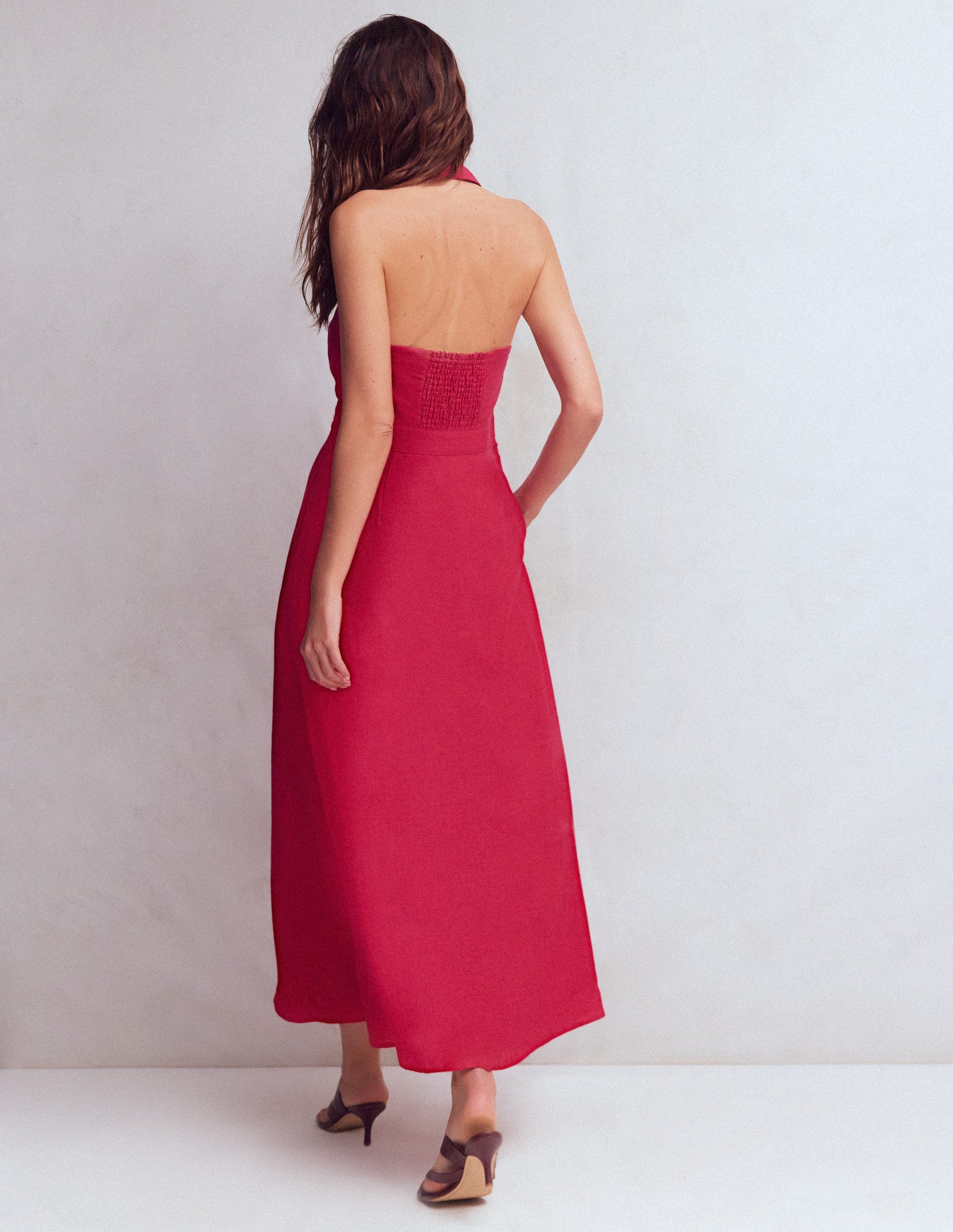 Boden Women's Eva Collar Halter Linen Dress in Red | Size 4 Boden Women's Eva Collar Halter Linen Dress in Red | Size 4