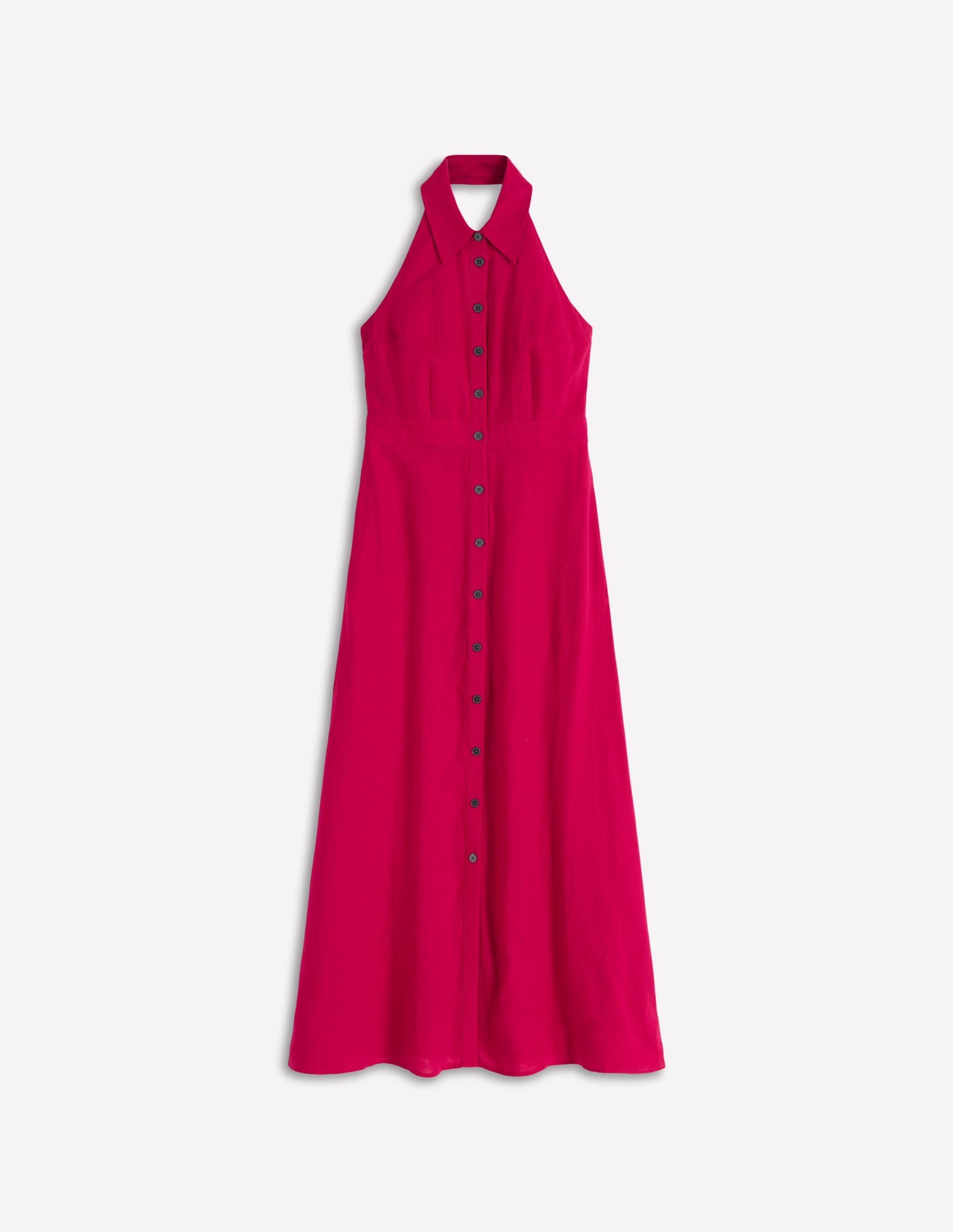Eva Collar Halter Linen Dress-Pomegranate-6