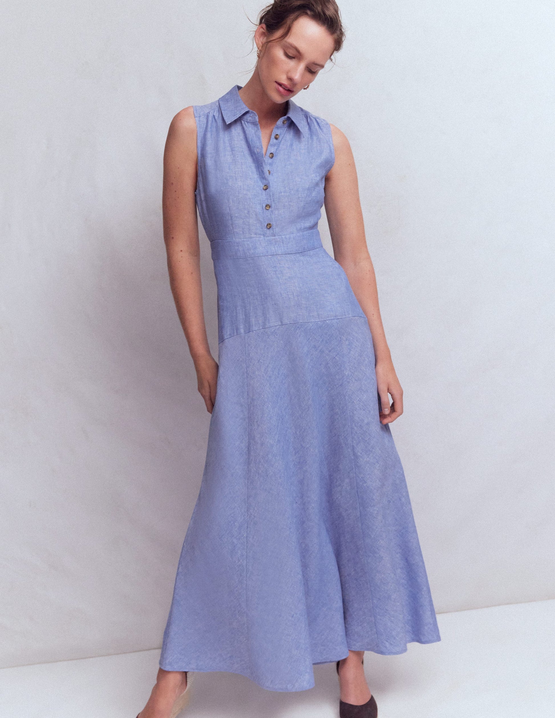 Erma Drop Waist Linen Dress-Chambray | Boden USA Erma Drop Waist Linen Dress-Chambray | Boden USA