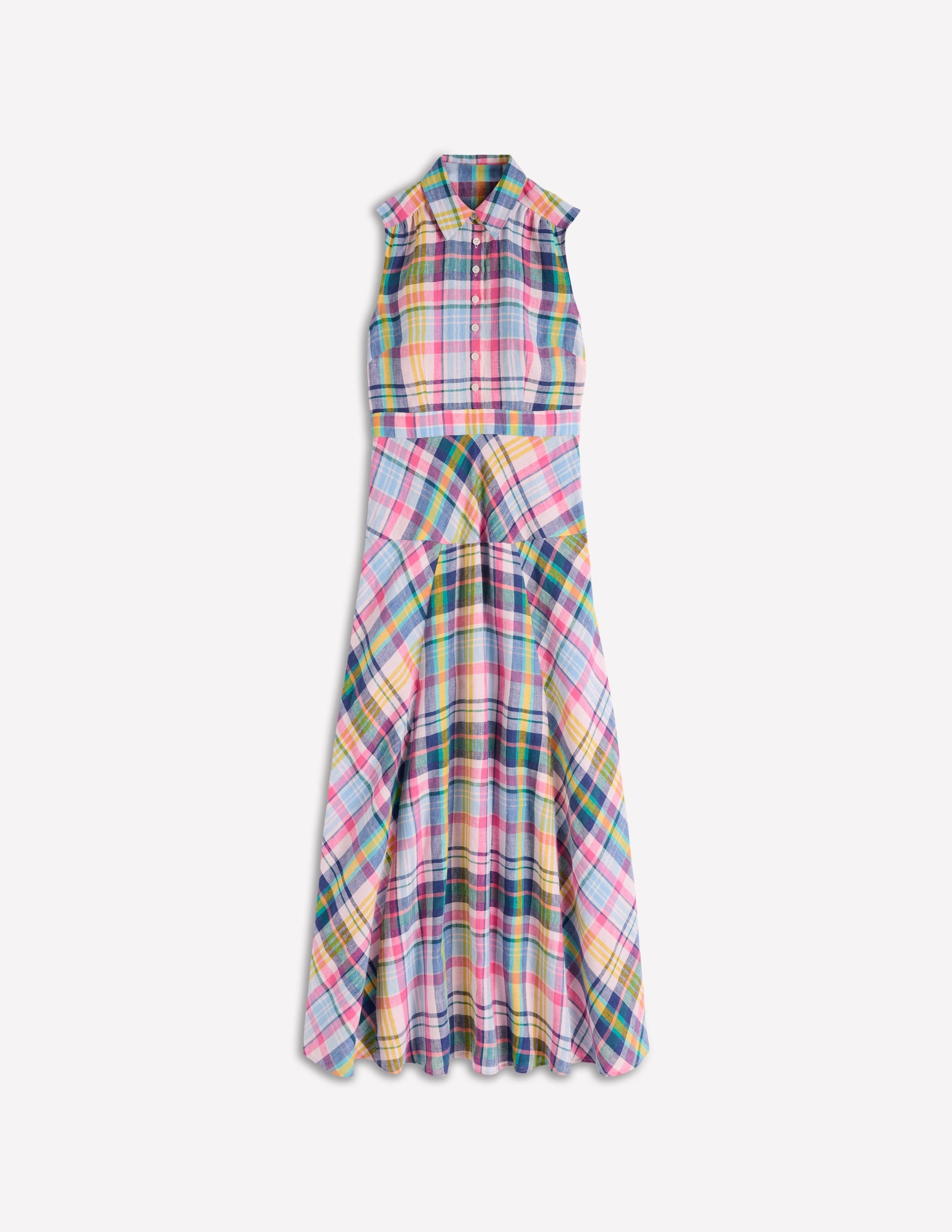 Erma Drop Waist Linen Dress-Blue, Pink and Green Madras-6