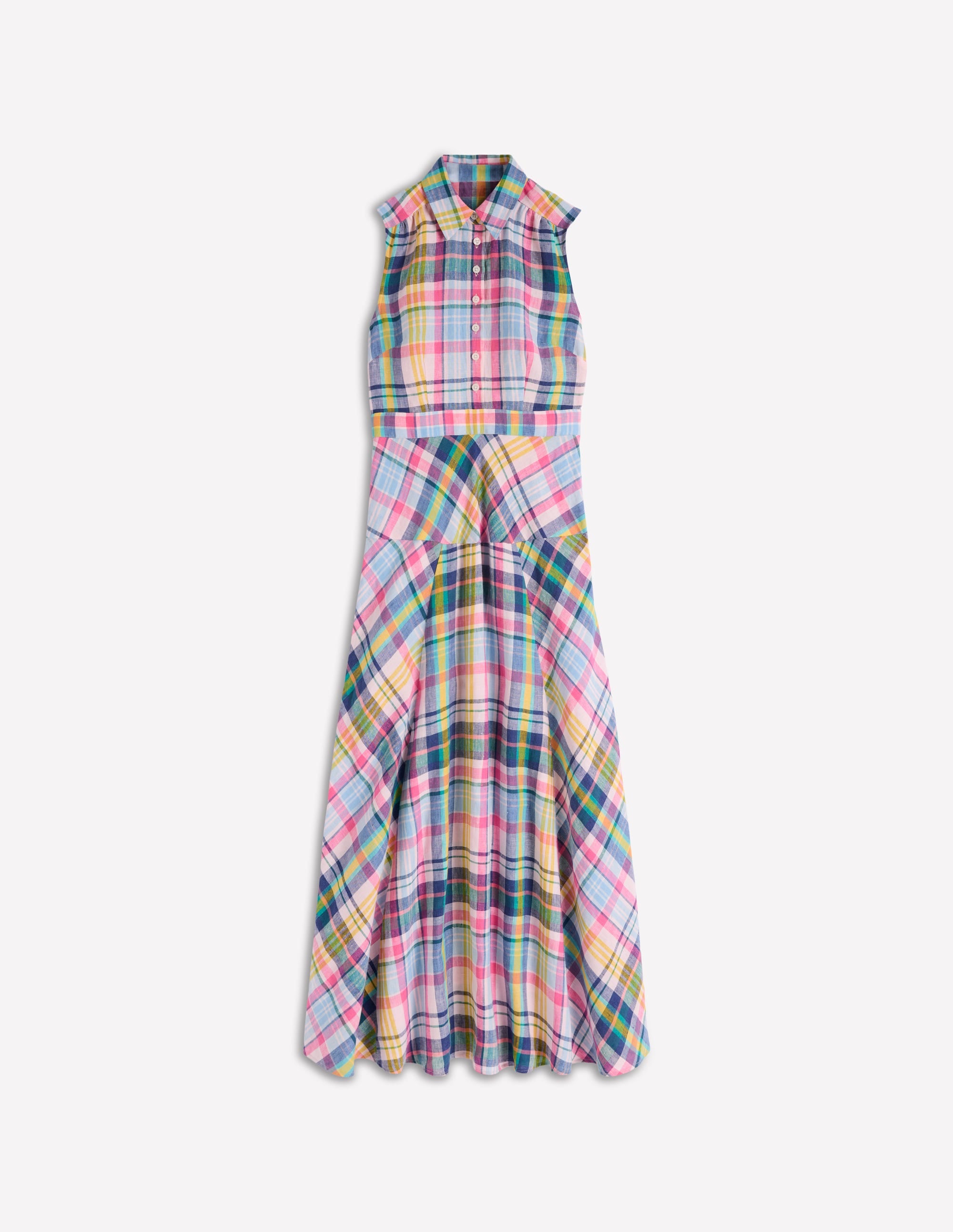 Erma Drop Waist Linen Dress-Blue, Pink and Green Madras - Image 6