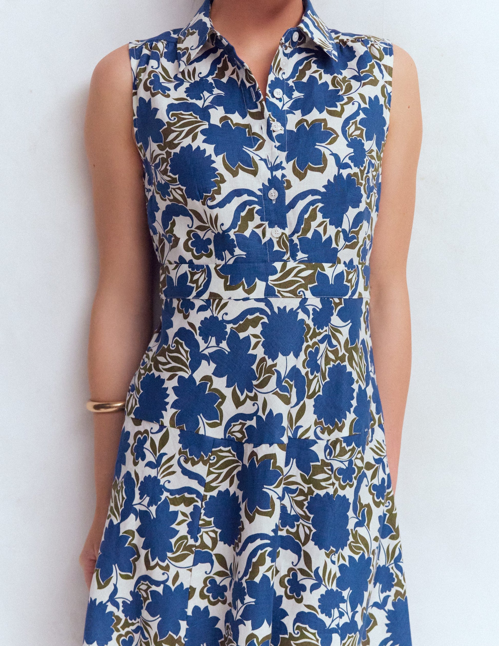 champagne formal dresses Boden Women's Erma Drop Waist Linen Dress in Blue