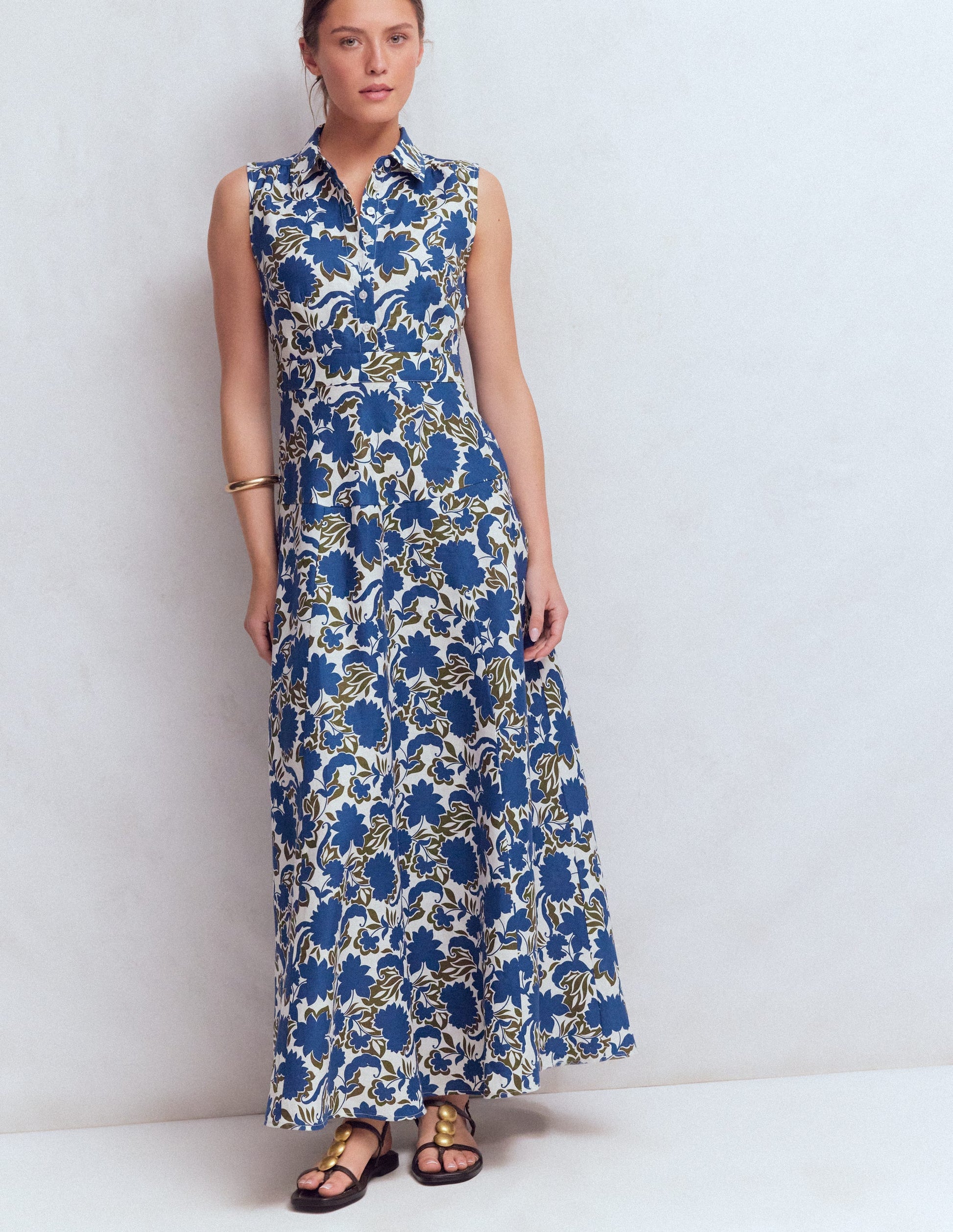 Boden Women's Erma Drop Waist Linen Dress in Blue Boden Women's Erma Drop Waist Linen Dress in Blue