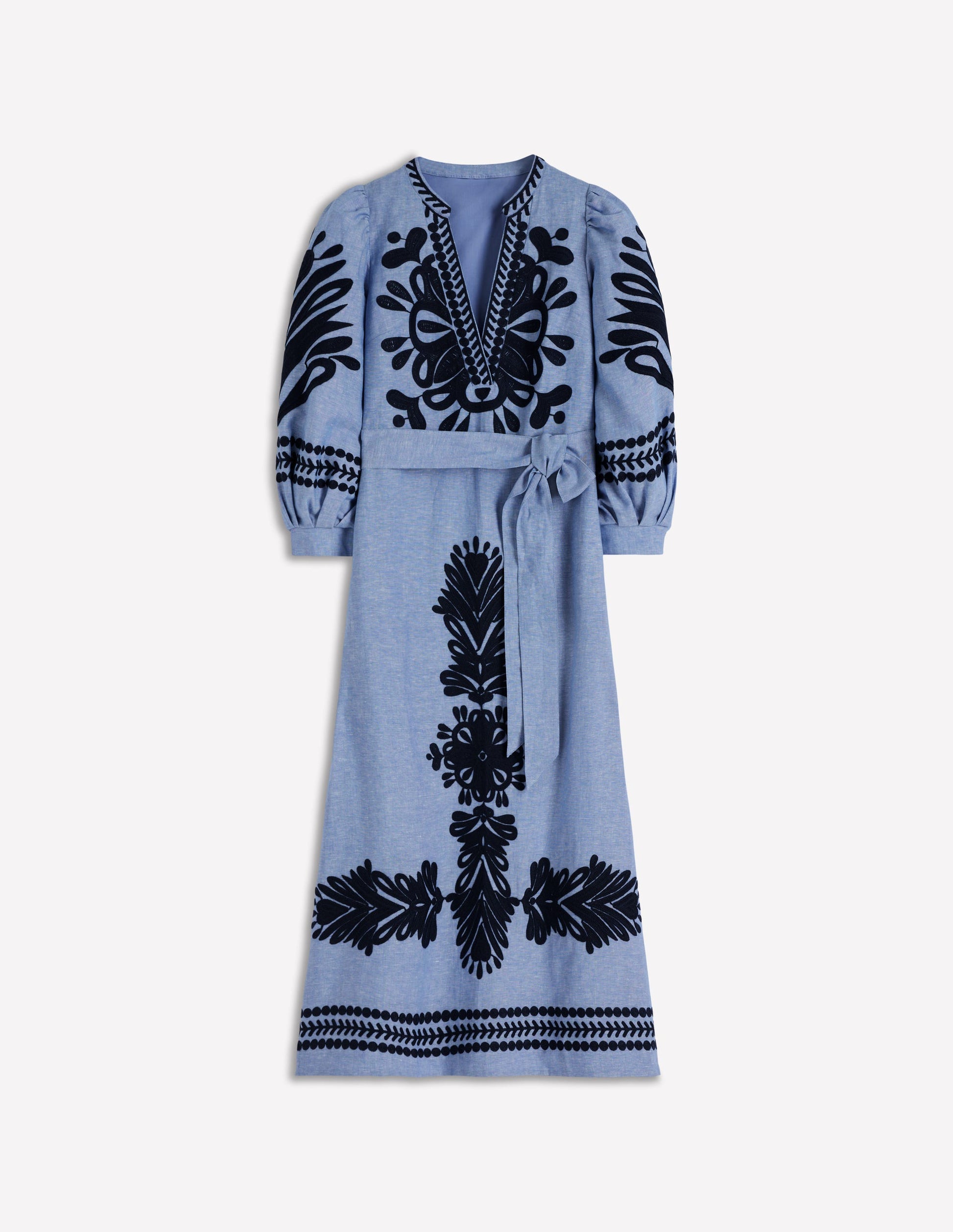 Octavia Linen Blend Dress-Embroidered Chambray | Boden USA Octavia Linen Blend Dress-Embroidered Chambray | Boden USA