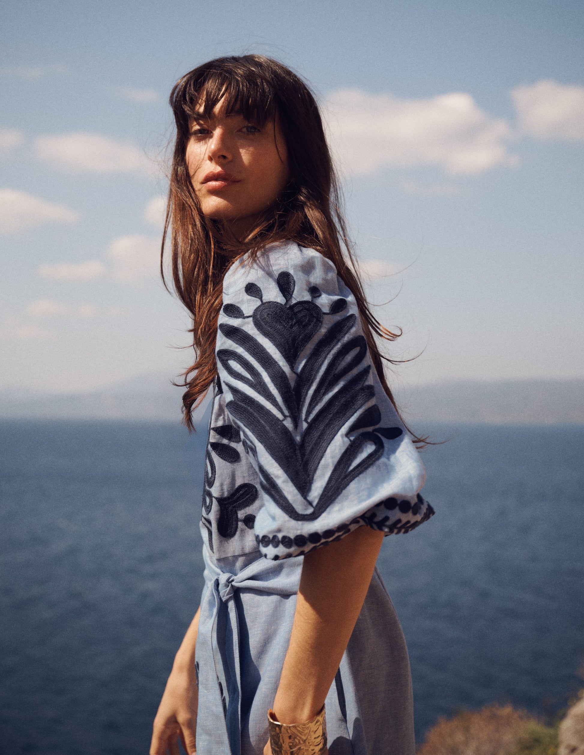 Octavia Linen Dress-Embroidered Chambray-2