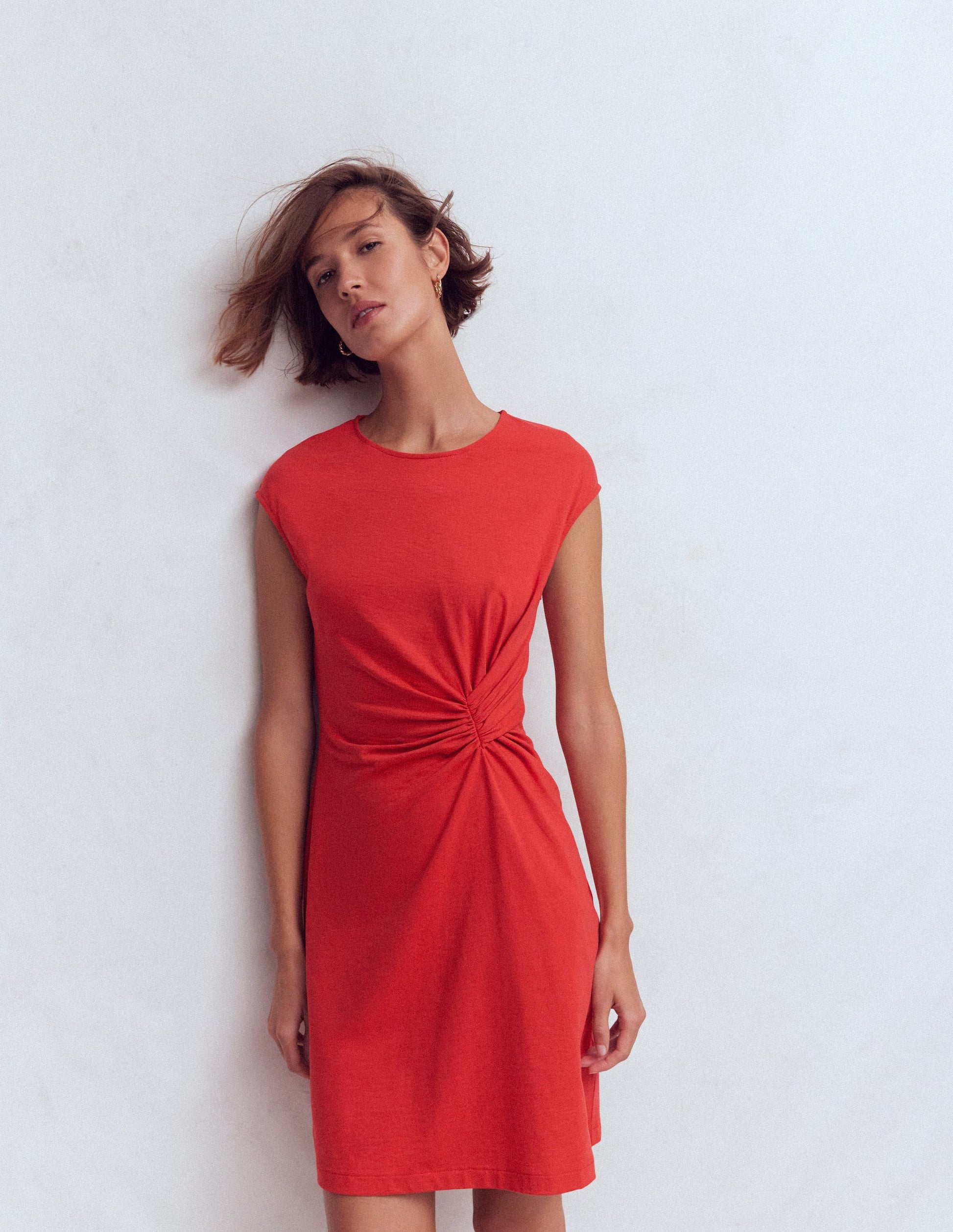 casual red dress floor length short sleeve deals Kianne | RED Draped Short-Sleeve Maxi Dress main image 0